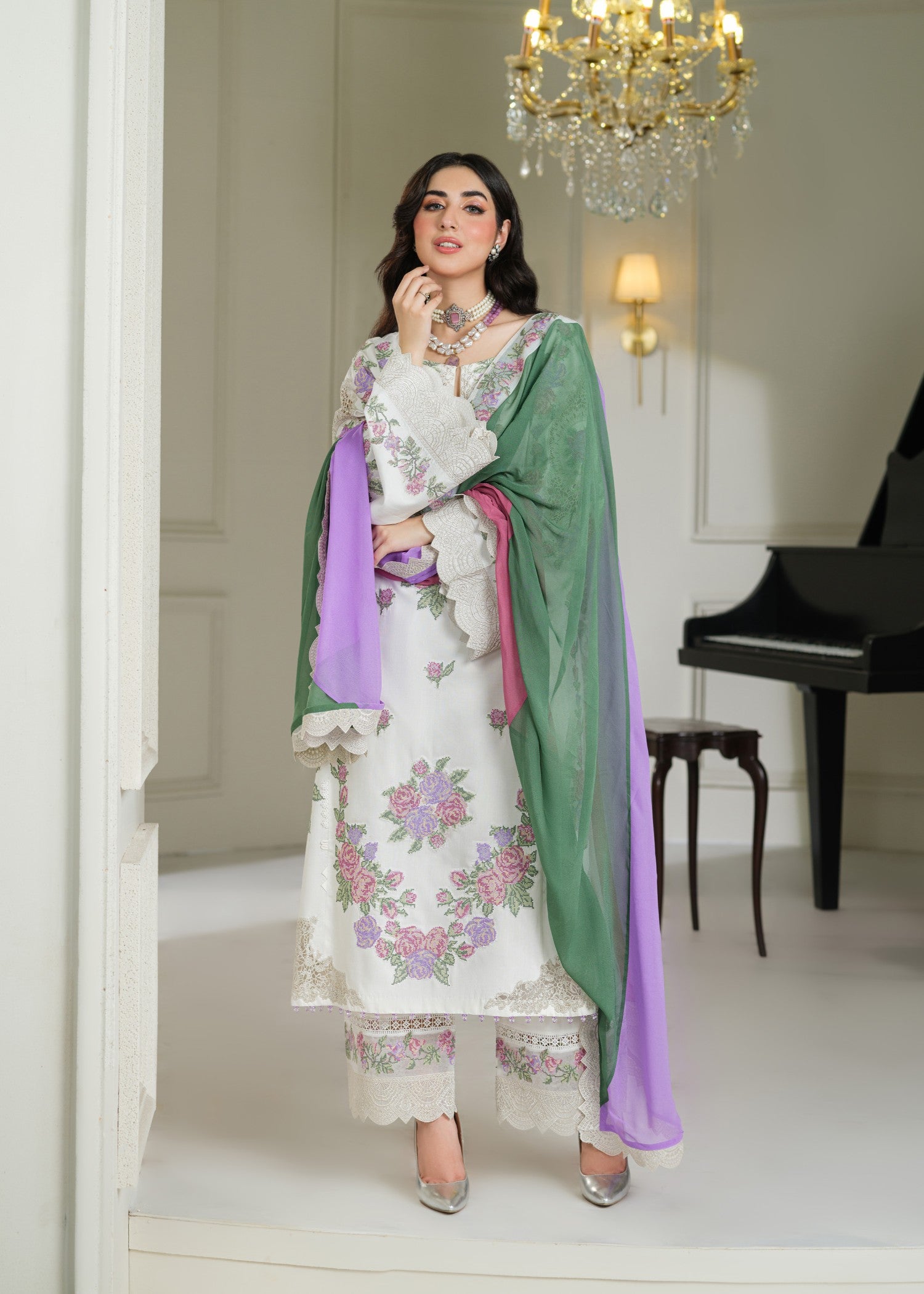 cambric cotton Kurta Set in White