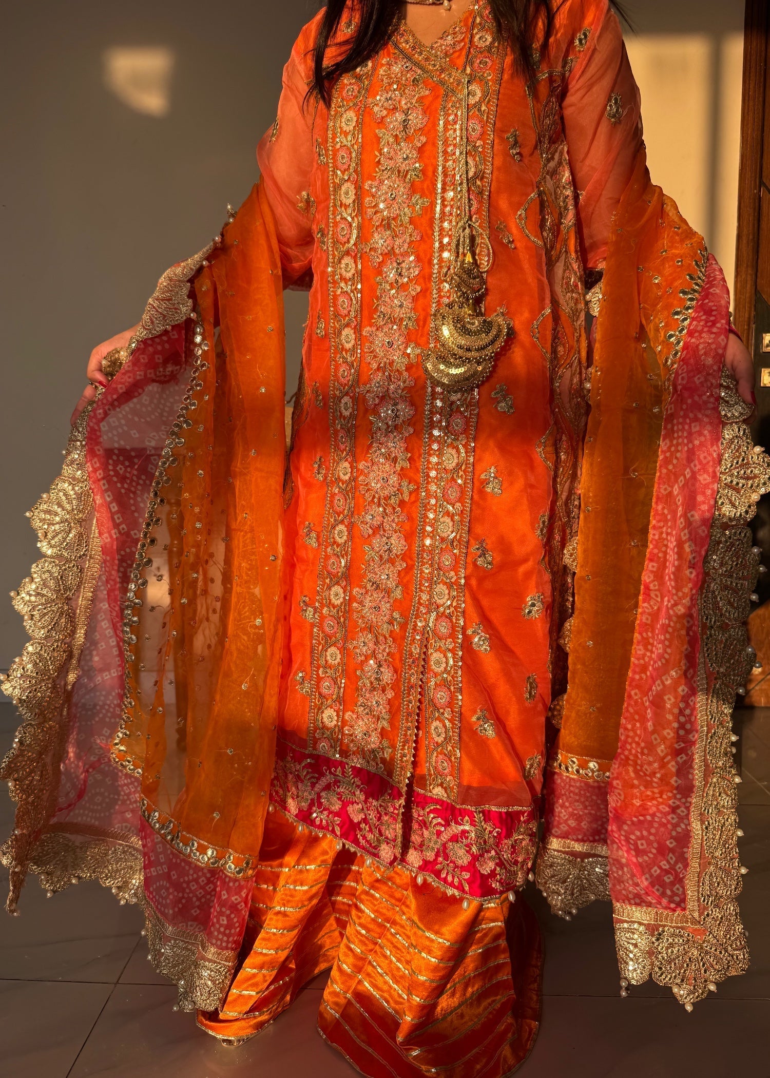 organza Angrakha in Orange, pumpkin orange