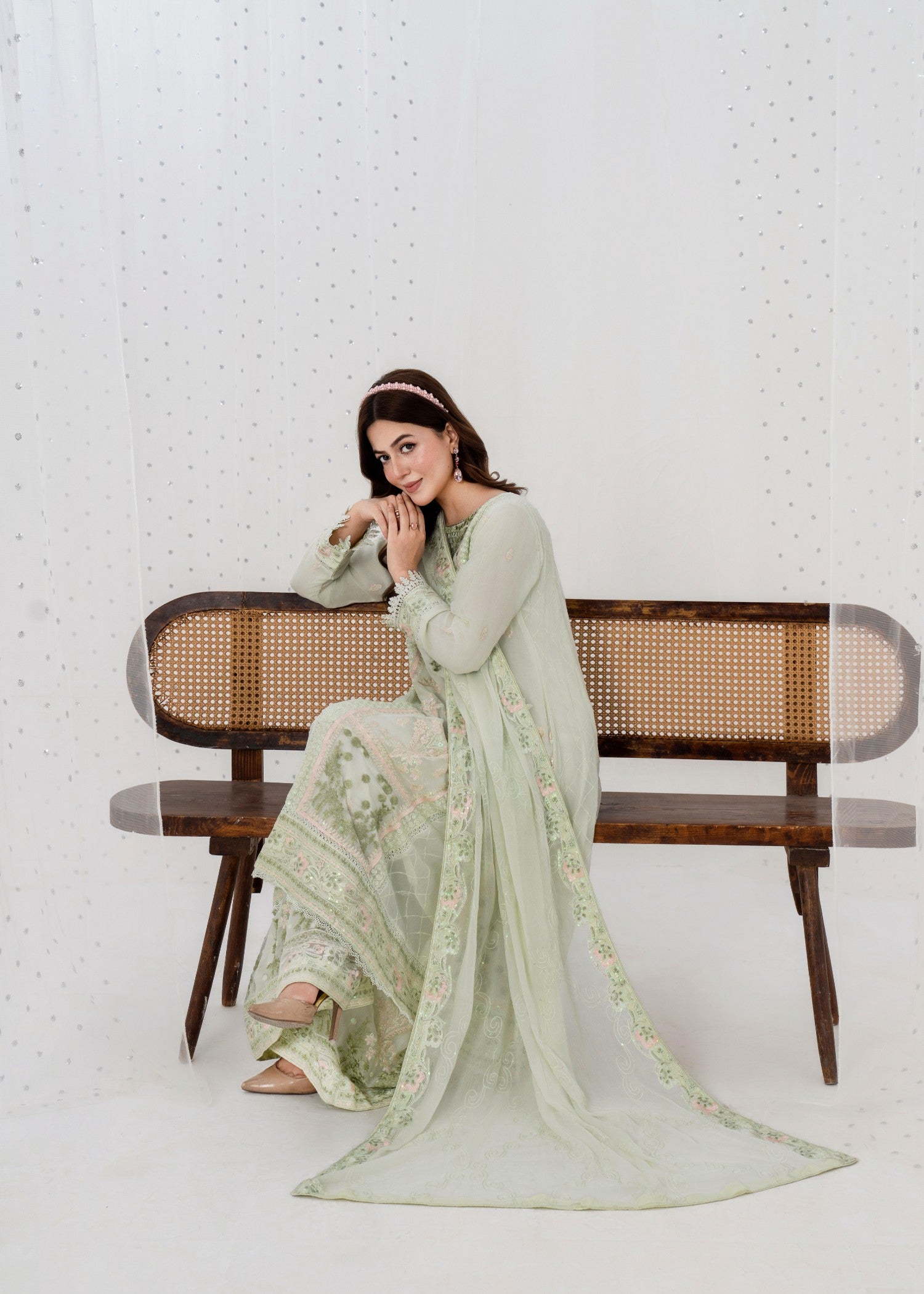 pk crinkle chiffon Kurta Set in Mint green
