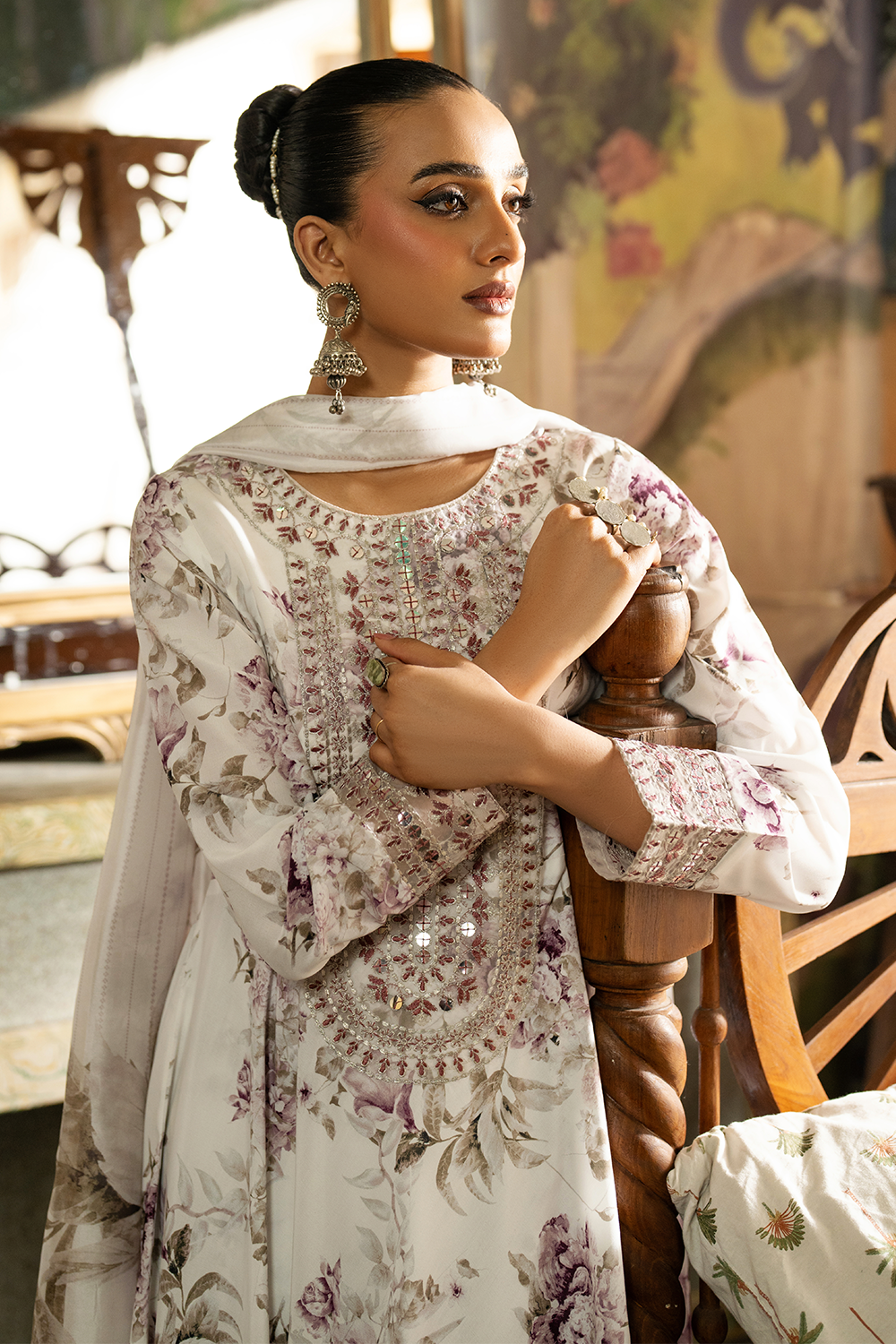 silk finish lawn Pishwas in White