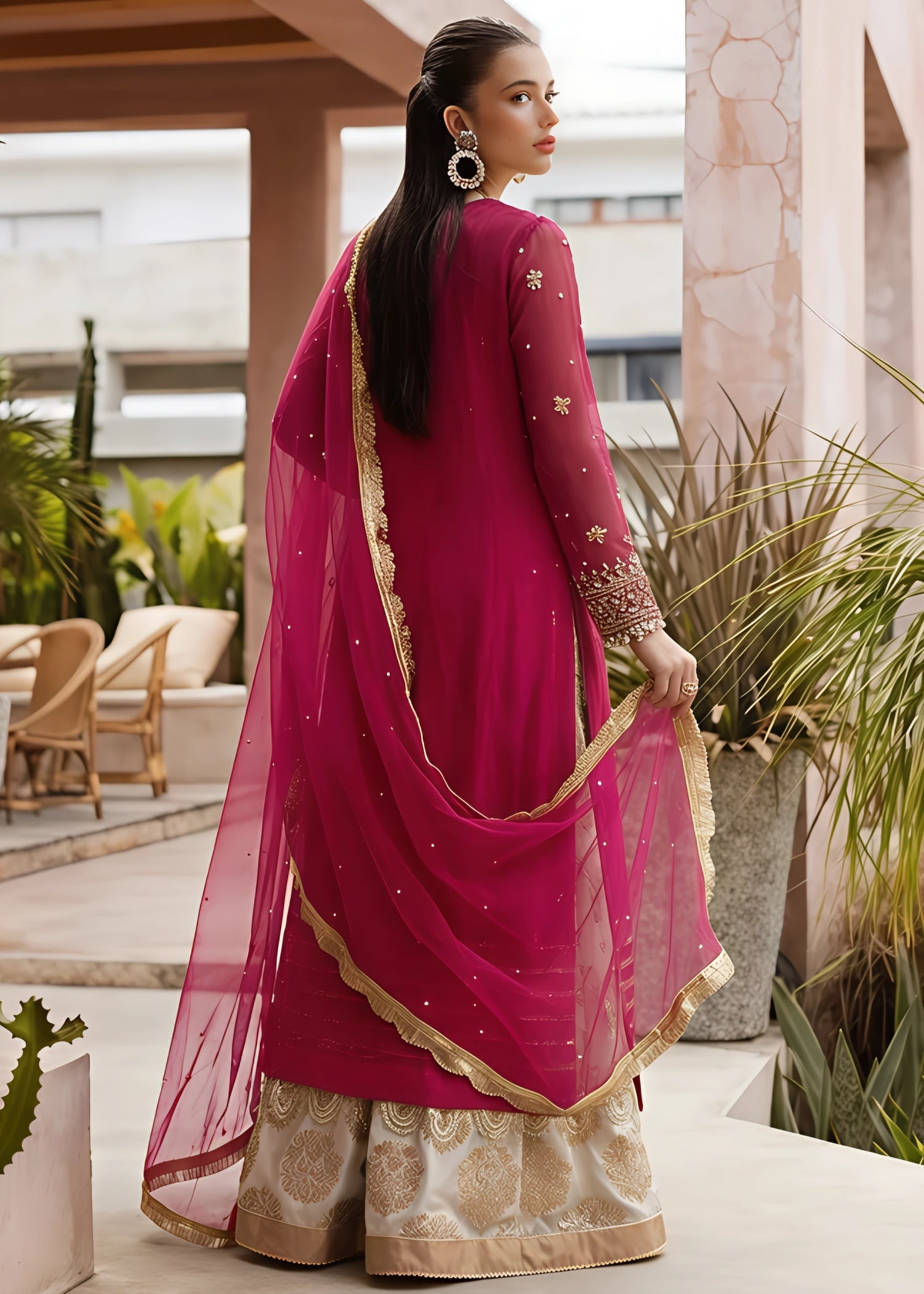 chiffon Maxi in Hot pink
