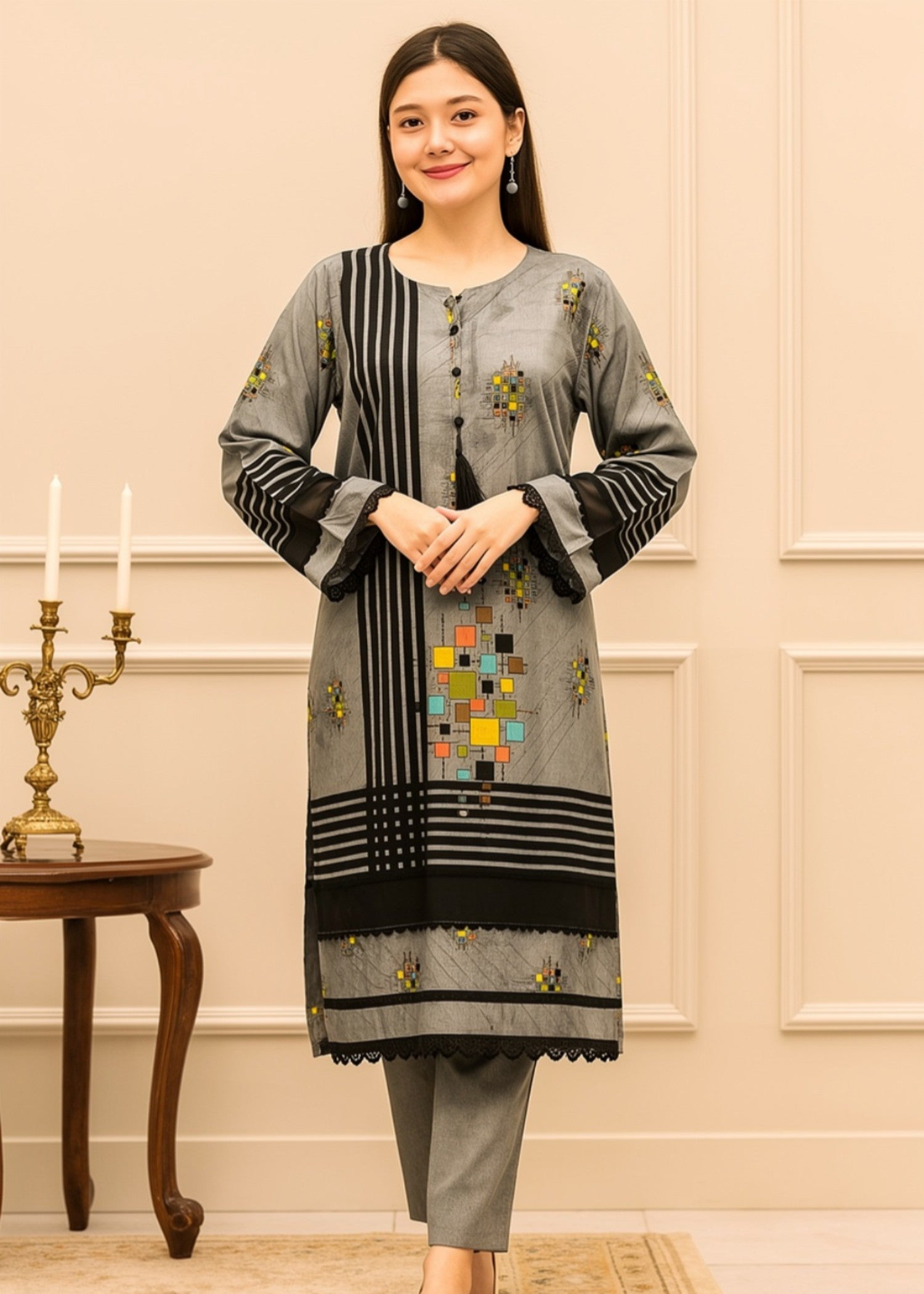 lawn Unstitched in Grey