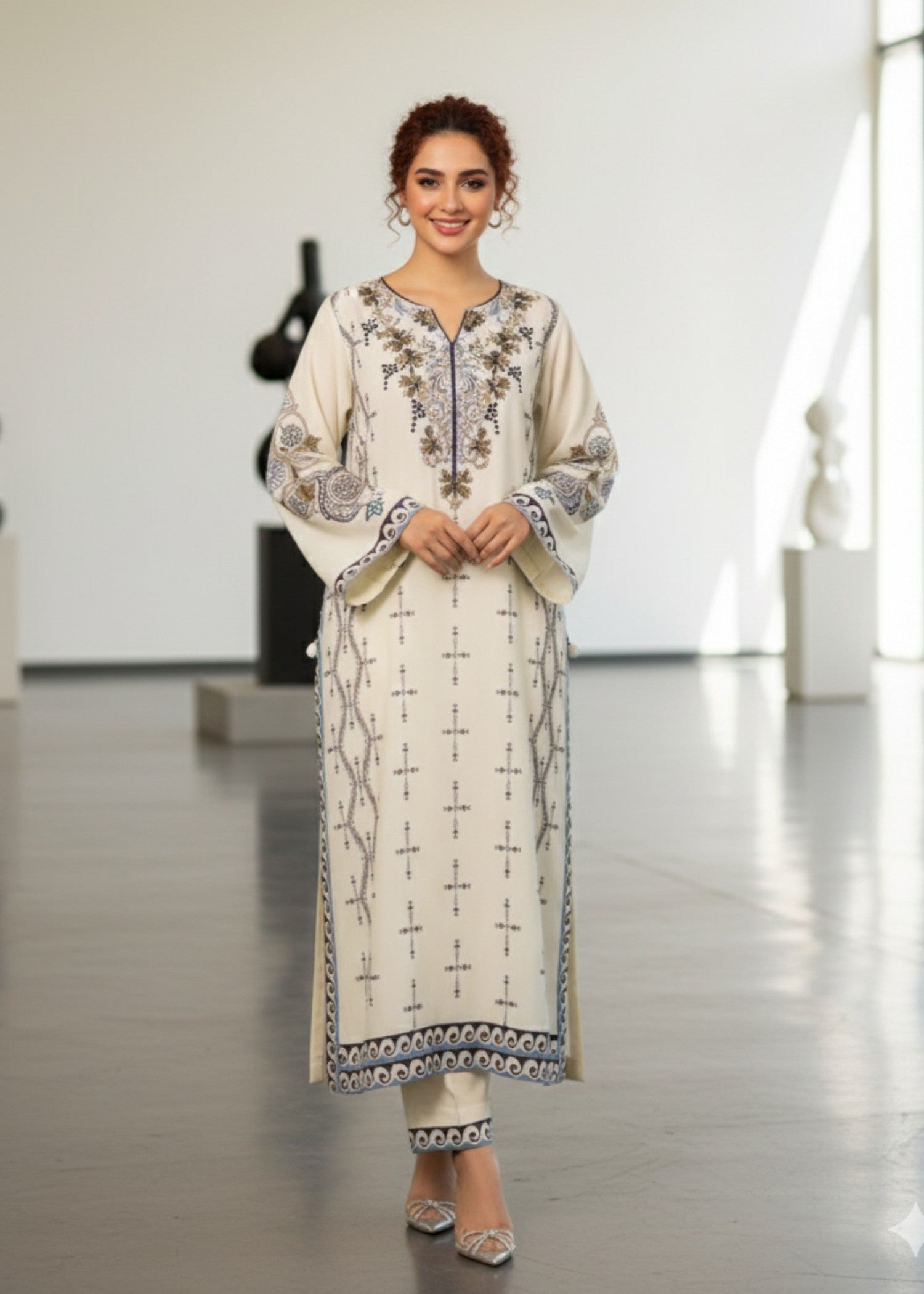 poly lawn Kurta Set in Off-white