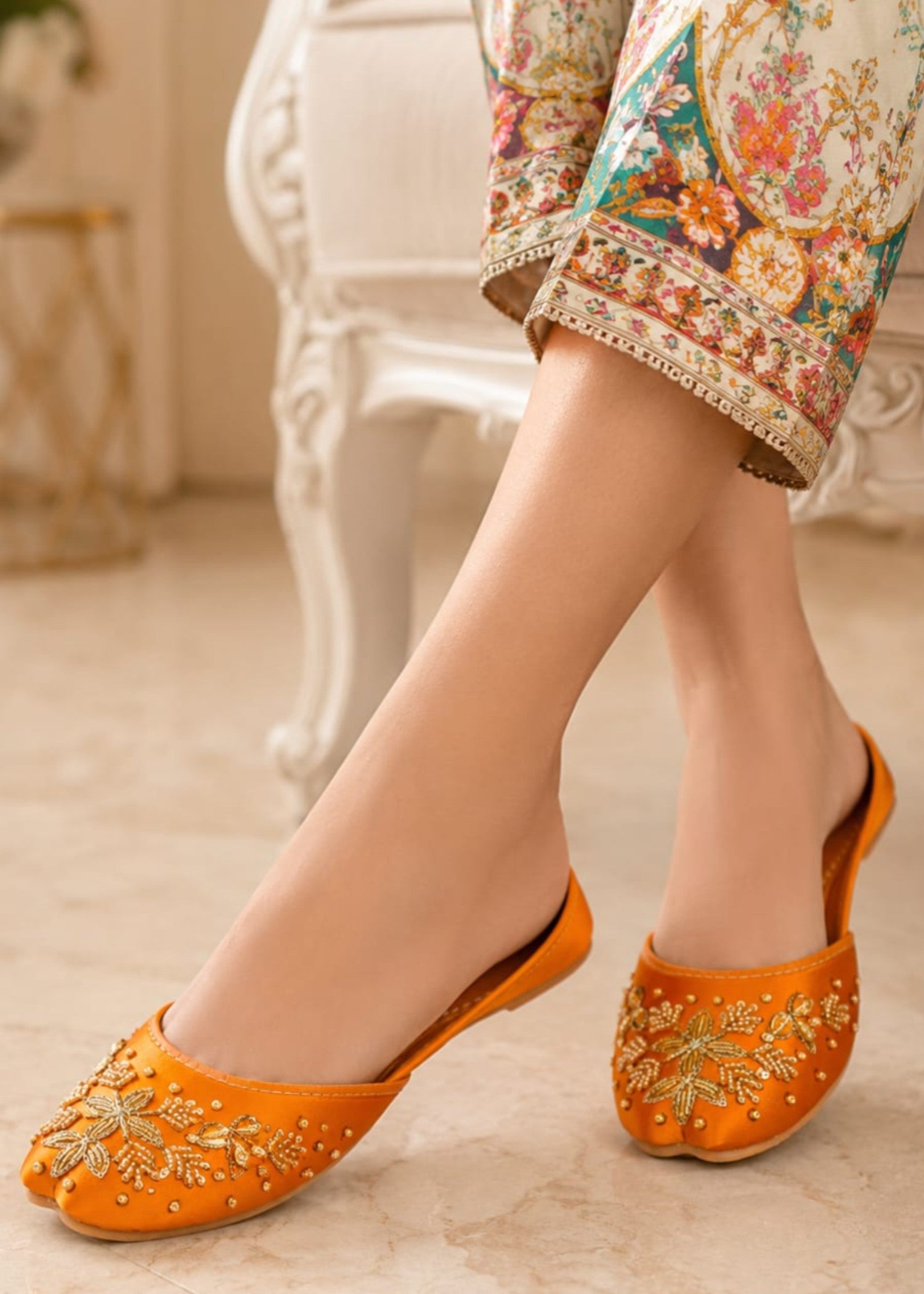 Khussa in Sunrise orange by - High Quality Women Khussa DOI1585