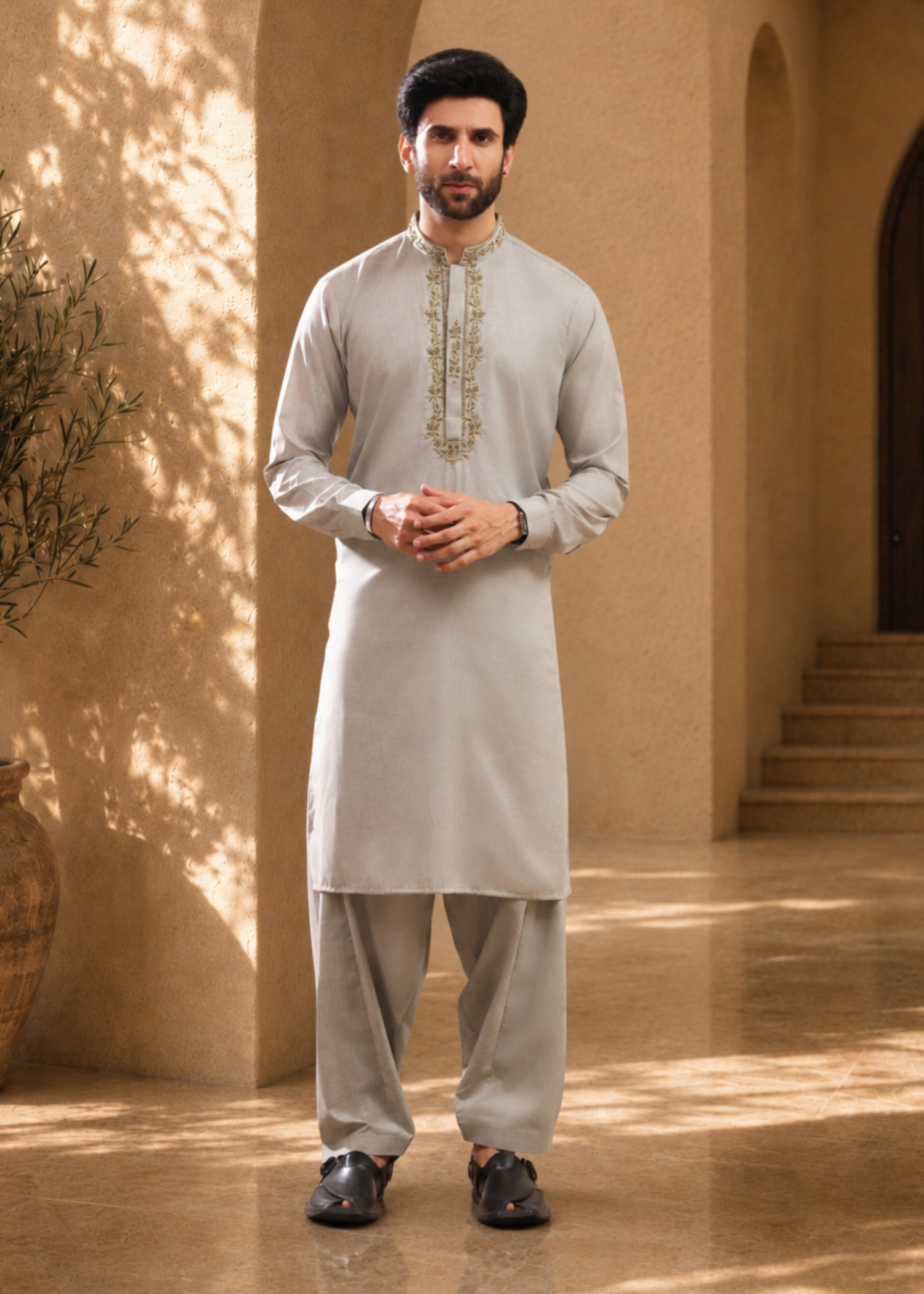 wash & wear Shalwar Kameez in Smoke grey by The Great Masters (TGM)