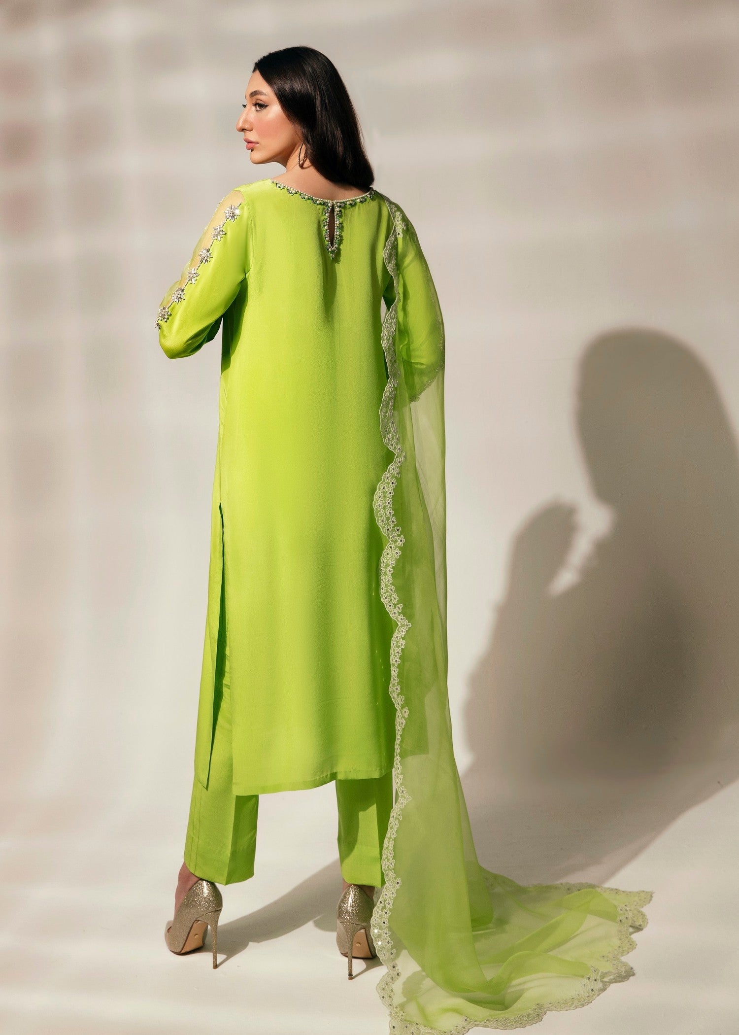kattan silk Kurta Set in Neon green