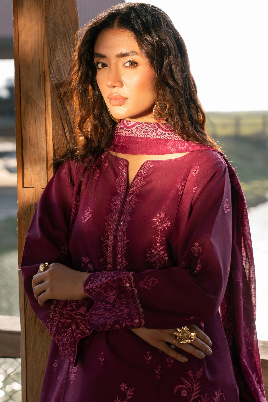 twill khaddar Unstitched in Purple