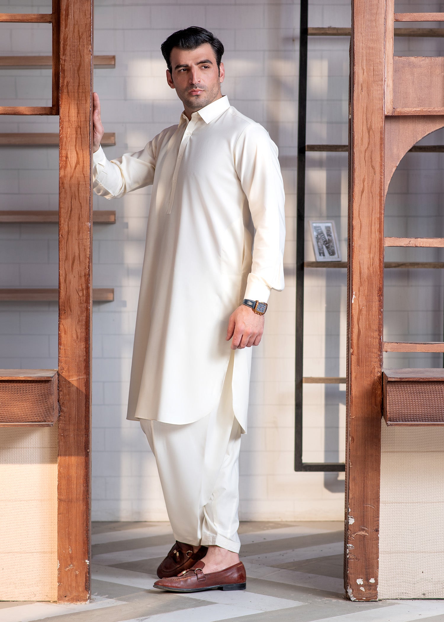 wash & wear Shalwar Kameez in Cream by Buraq