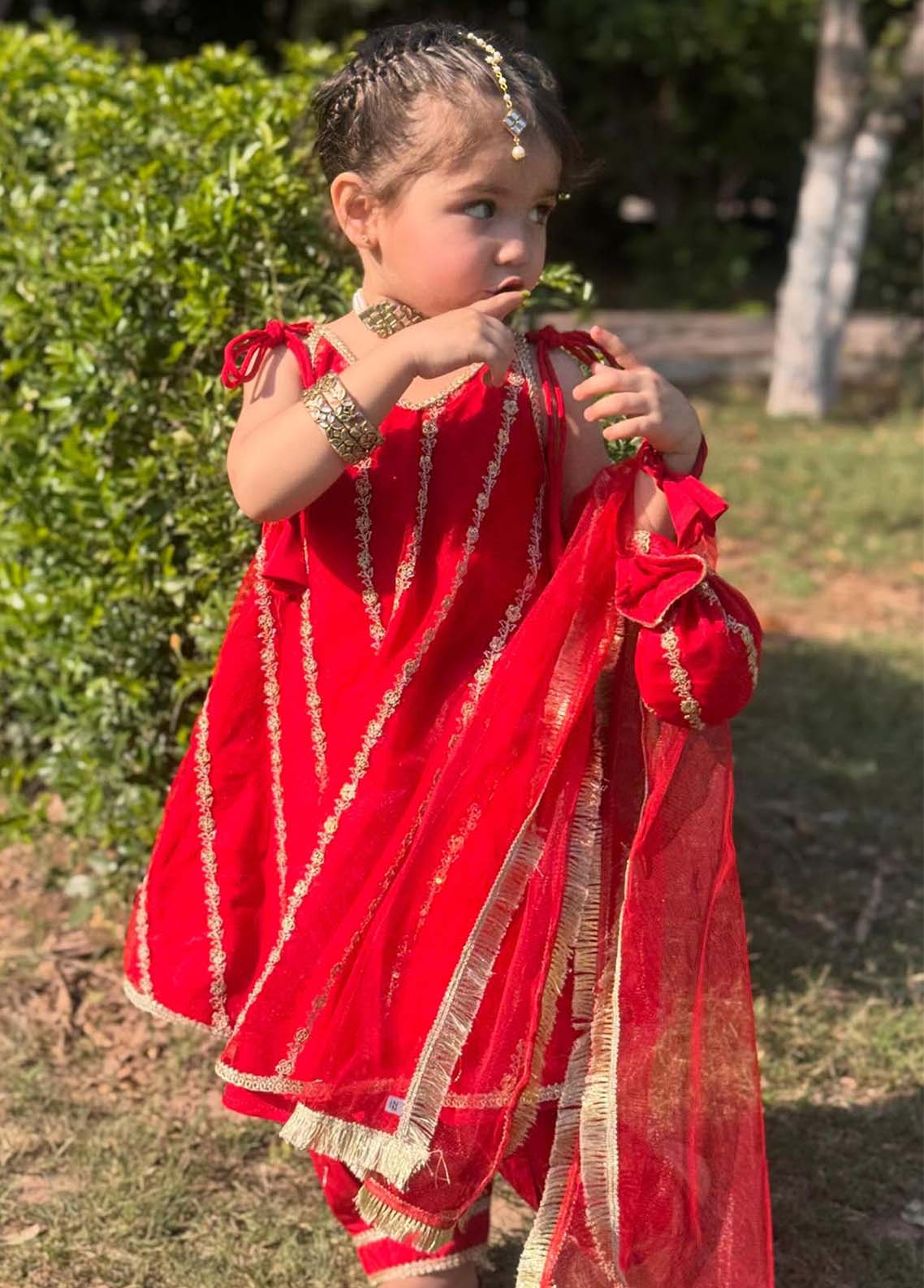 net Short Frock in Red