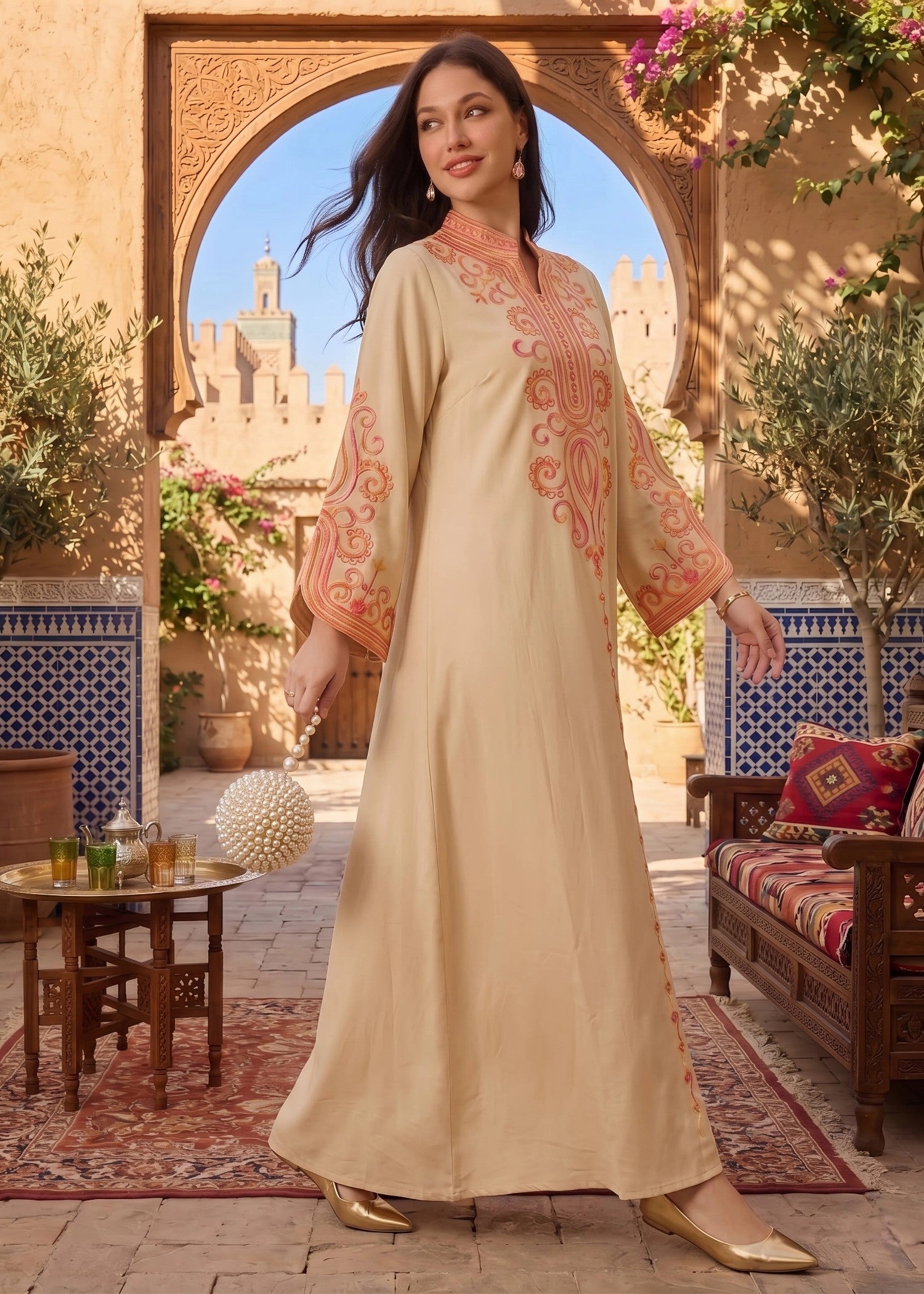 linen Pishwas in Beige