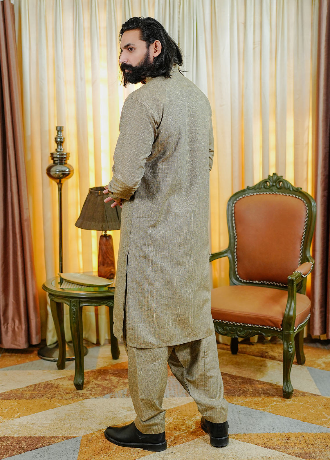cotton viscose Shalwar Kameez in Wheat