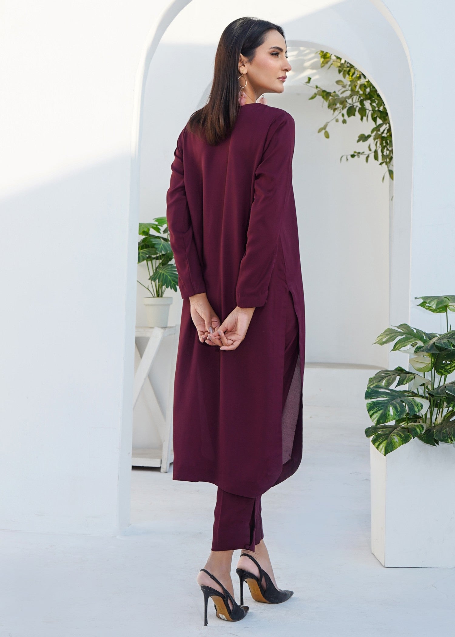 silk georgette Co Ord Sets in Plum