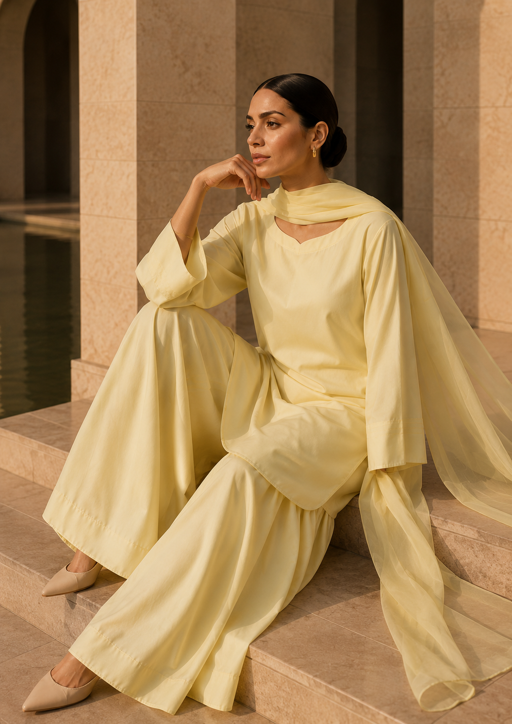 pure cotton Kurta Set in Lemon