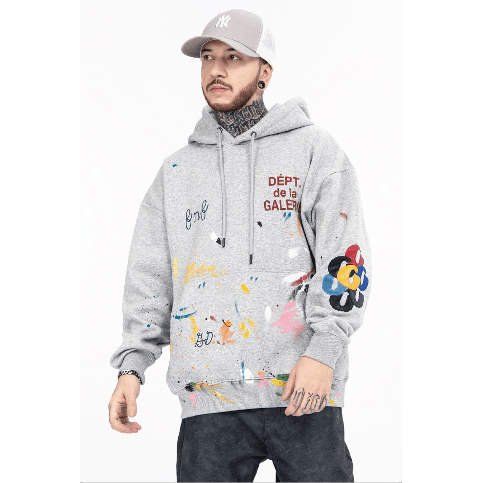 Graffiti Splash Ink Hip Hop High Street Distressed Retro Hoodie for Men and Women