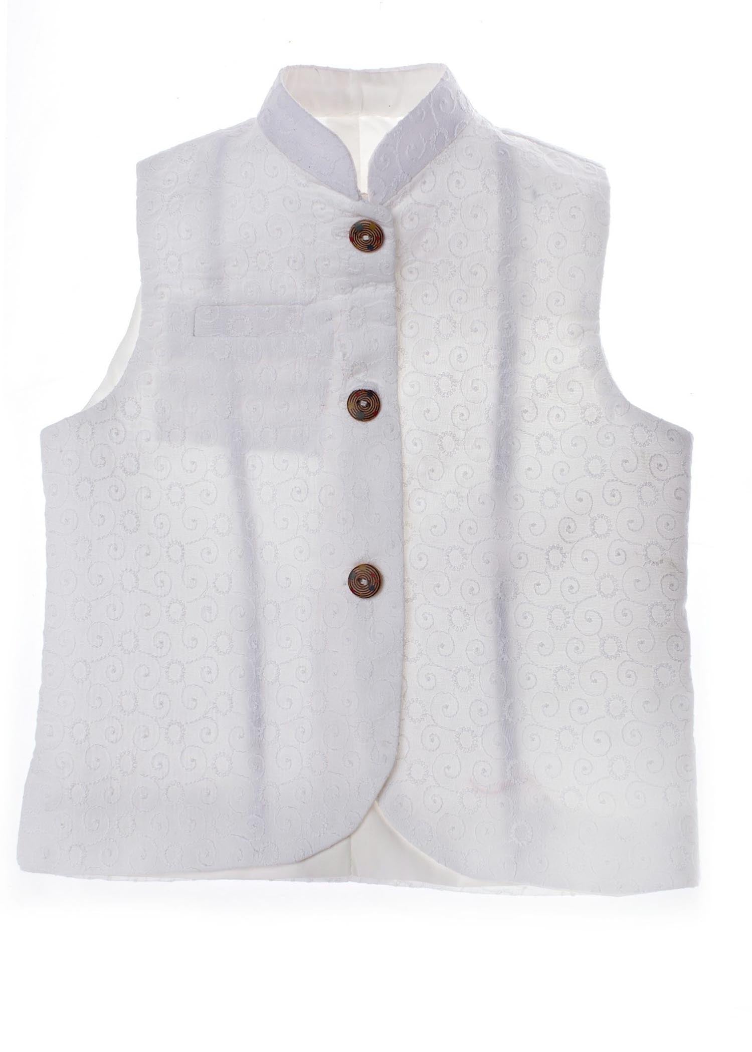 chikankari cotton Waistcoat in White