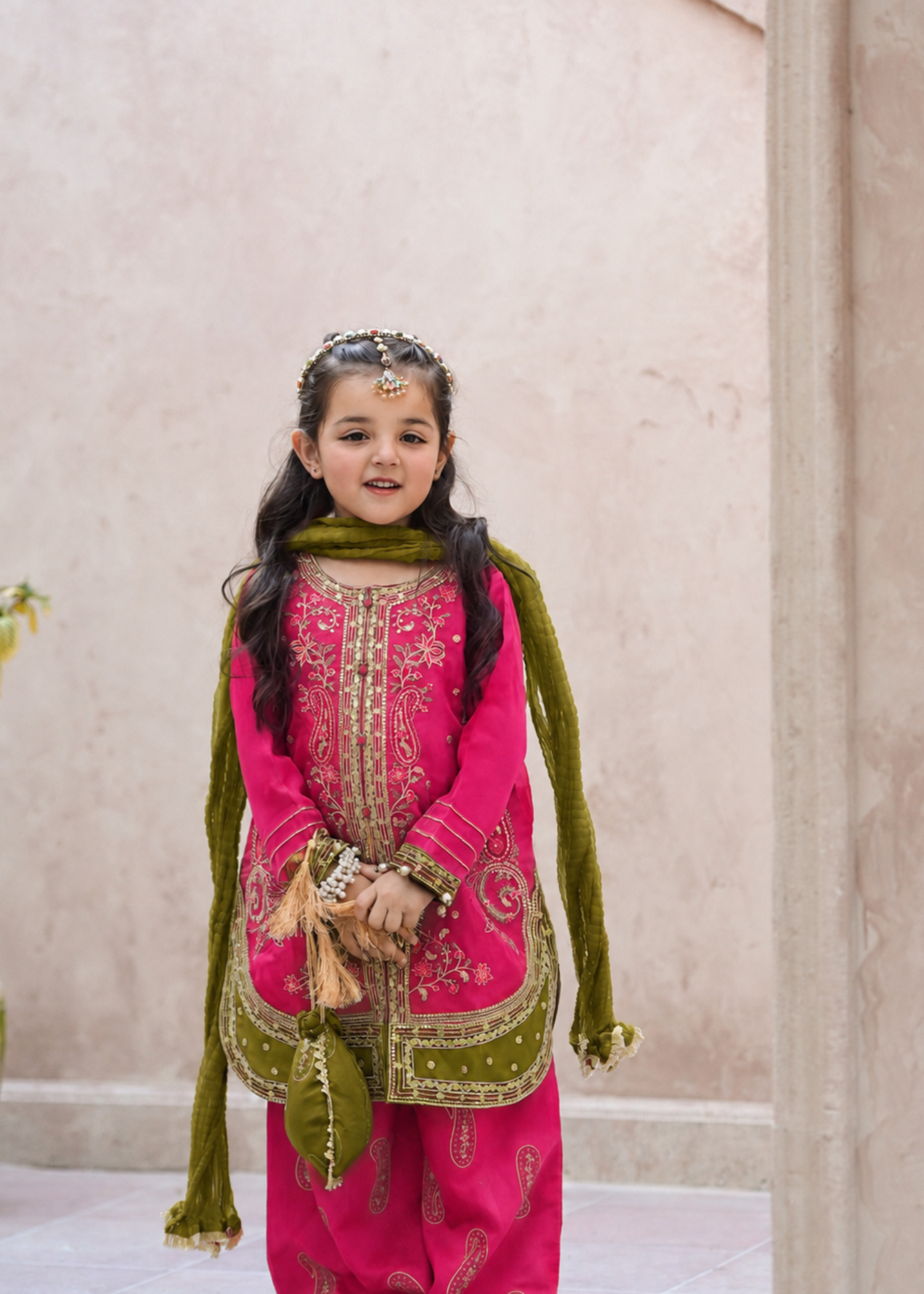 organza Kurta Set in Magenta haze