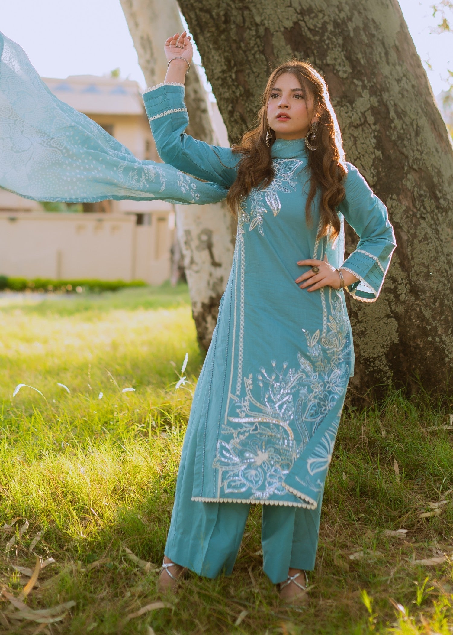 cotton Kurta Set in Powder blue