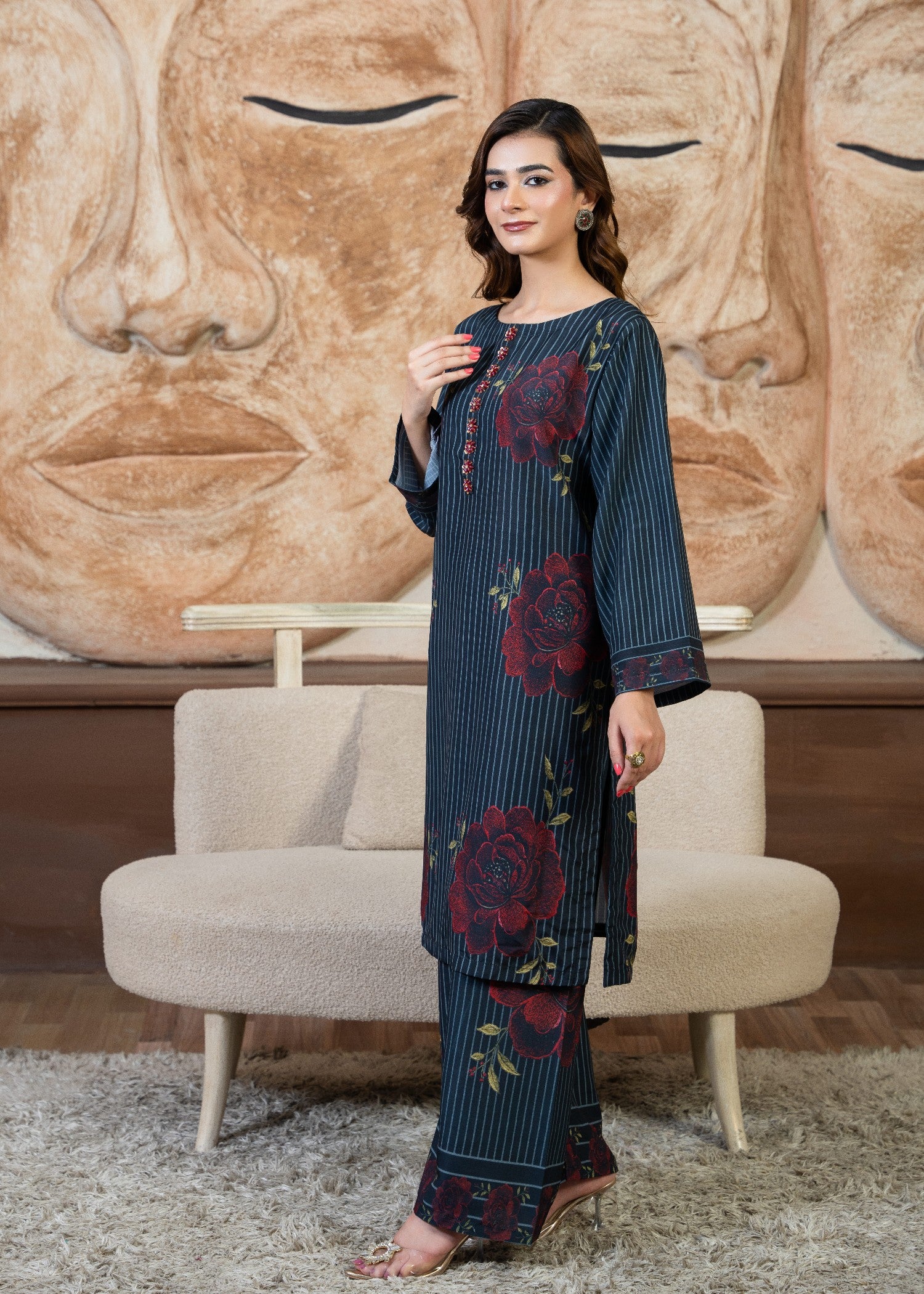 poly viscose Co Ord Sets in Navy blue, maroon