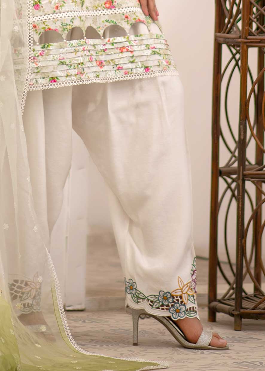 chikankari cotton Kurta Set in Sage green