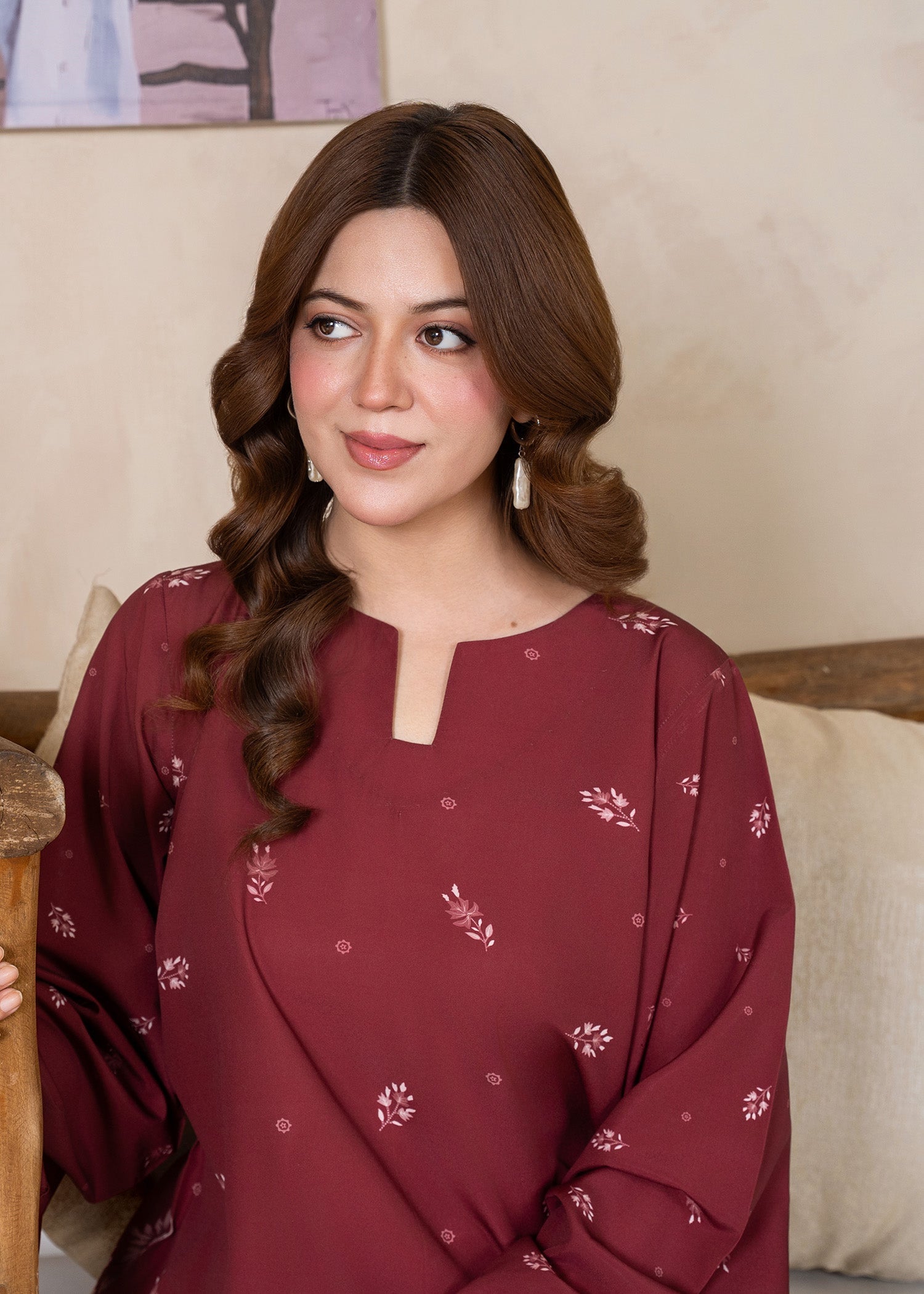 poly lawn Kurta Set in Blood red