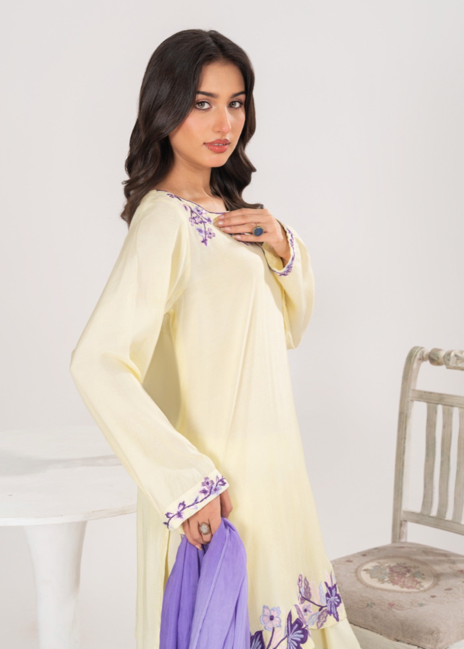silk finish lawn Kurta Set in Lemonade
