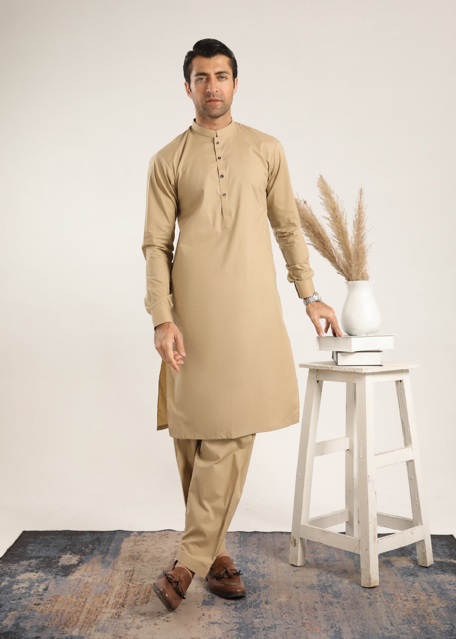 cotton Shalwar Kameez in Ivory
