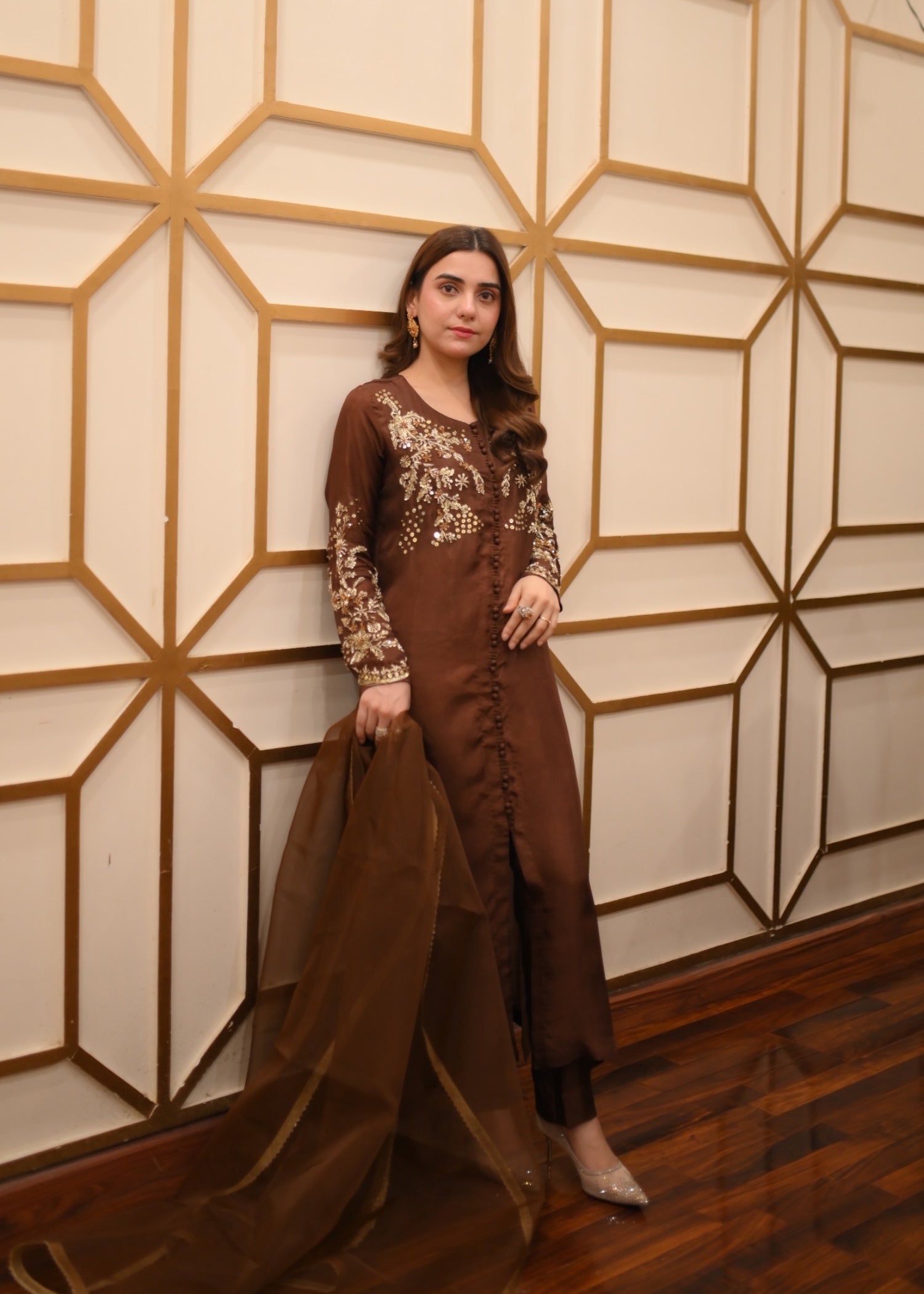 tussar silk Kurta Set in Chocolate brown