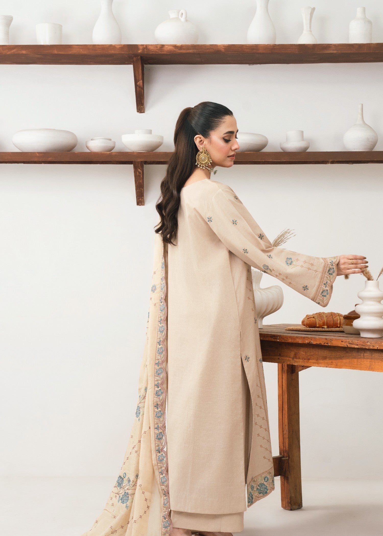 raw silk Kurta Set in Baby blue, khaki brown