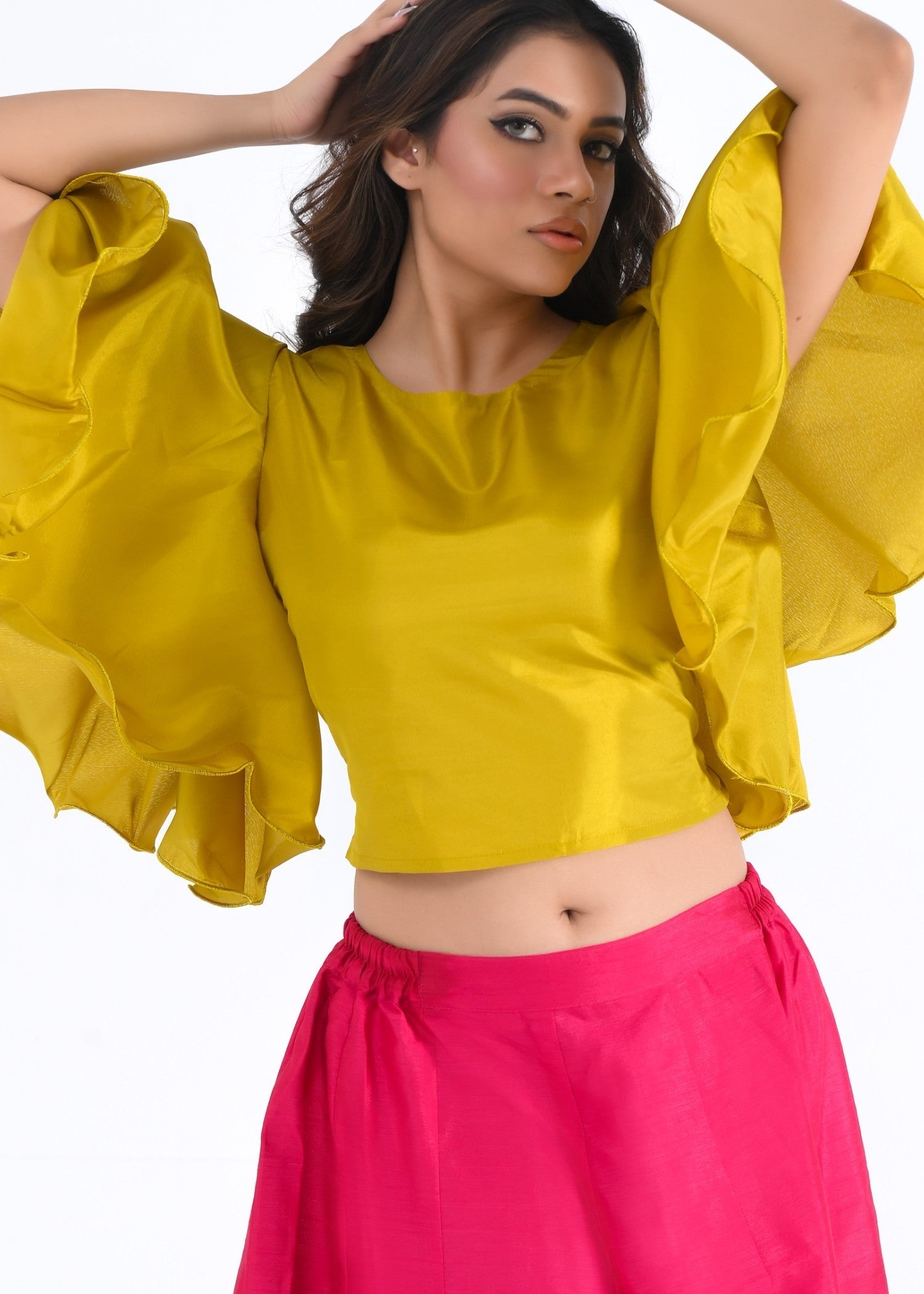 kattan silk Lehenga in Hot pink