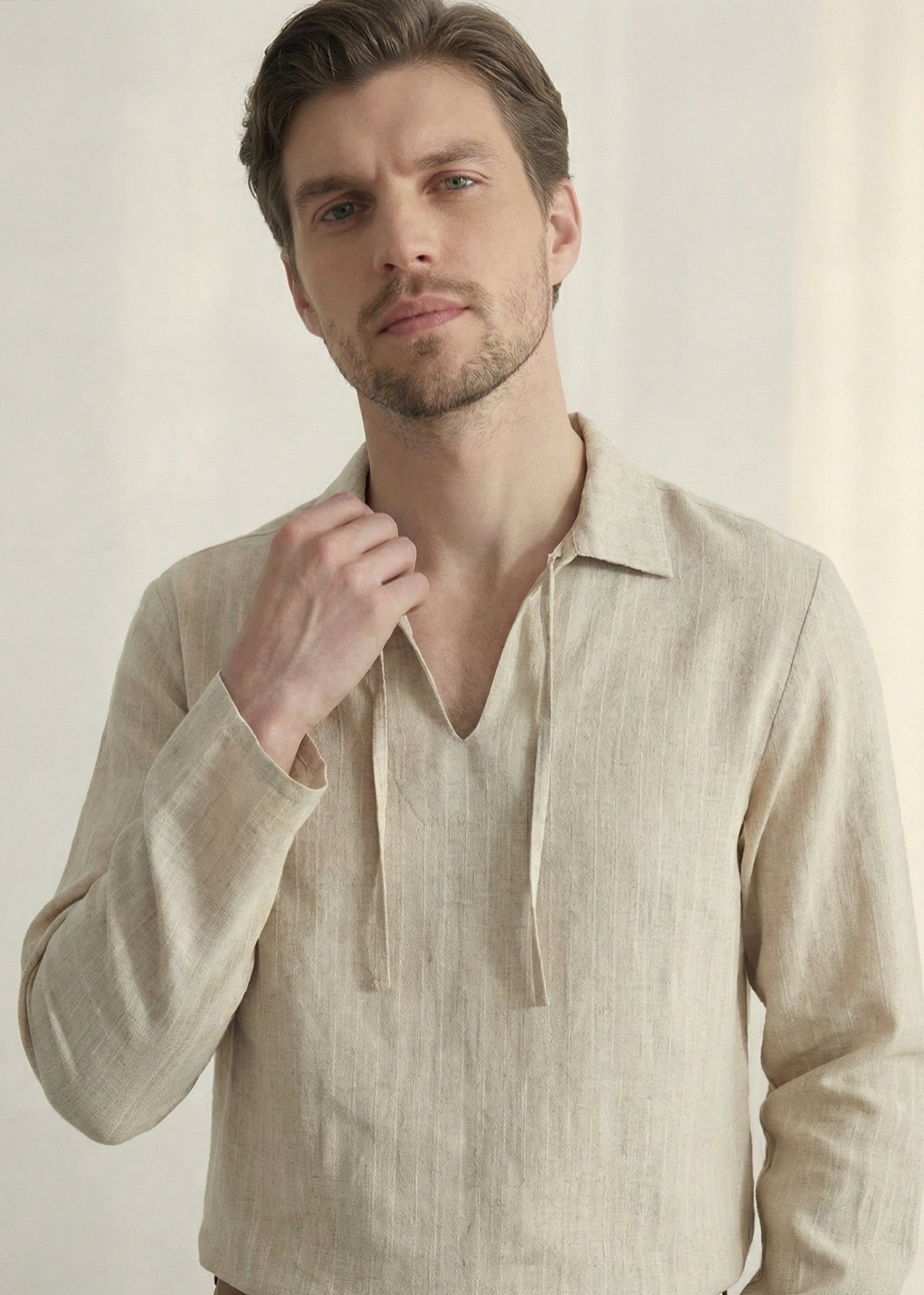 linen Polo Shirt in Beige