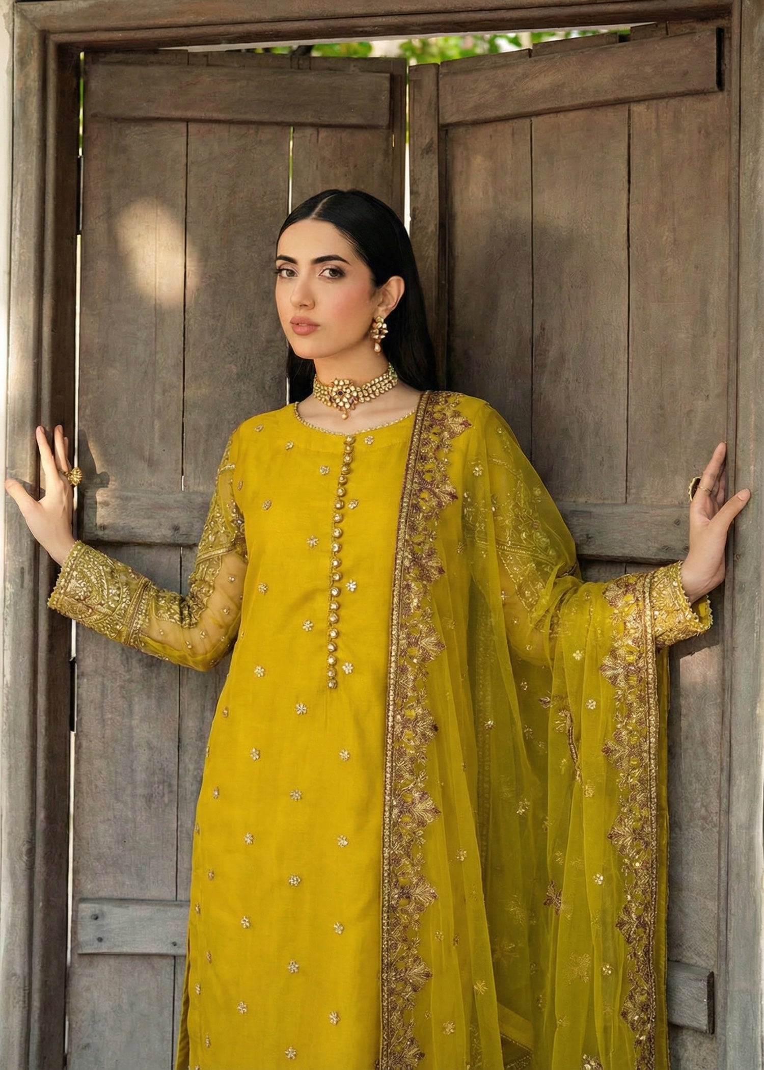 chiffon Kurta Set in Yellow green