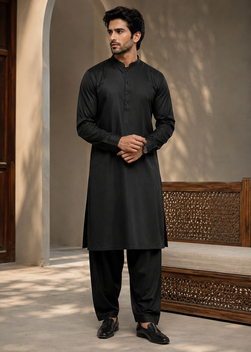 wash & wear Shalwar Kameez in Black by Dulha Dress House