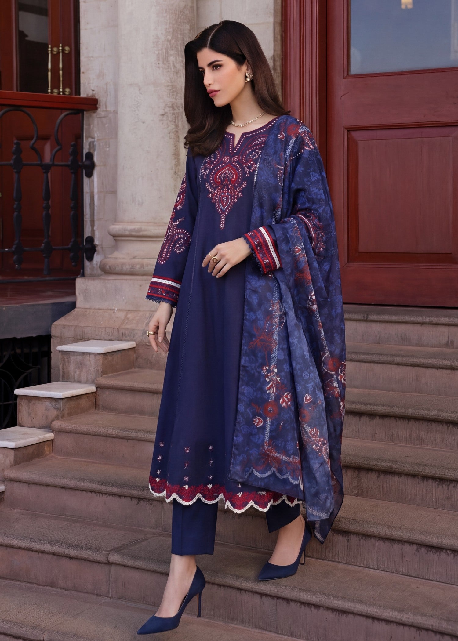 lawn Pishwas in Navy blue
