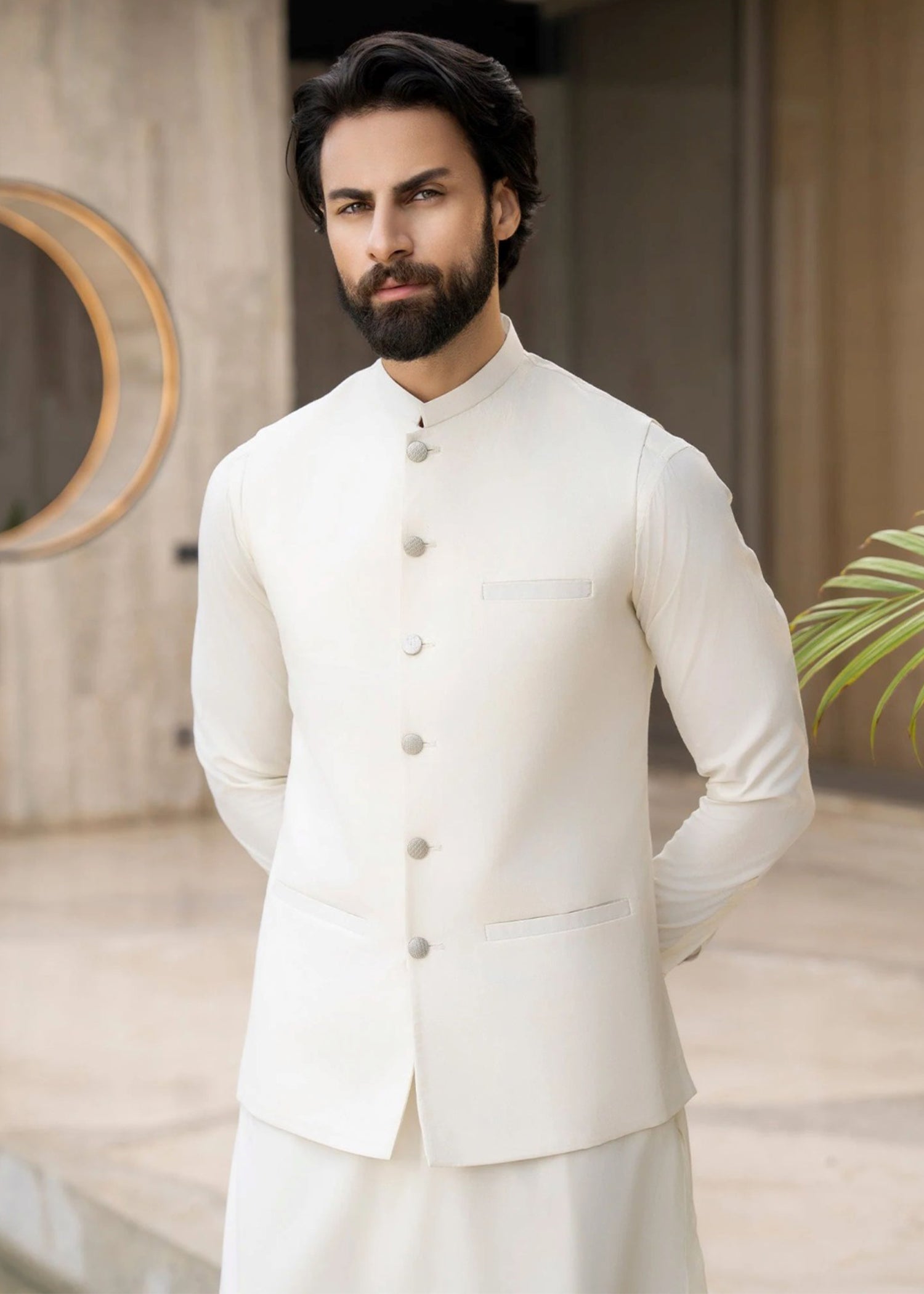 wash & wear Waistcoat in Off-white by Buraq