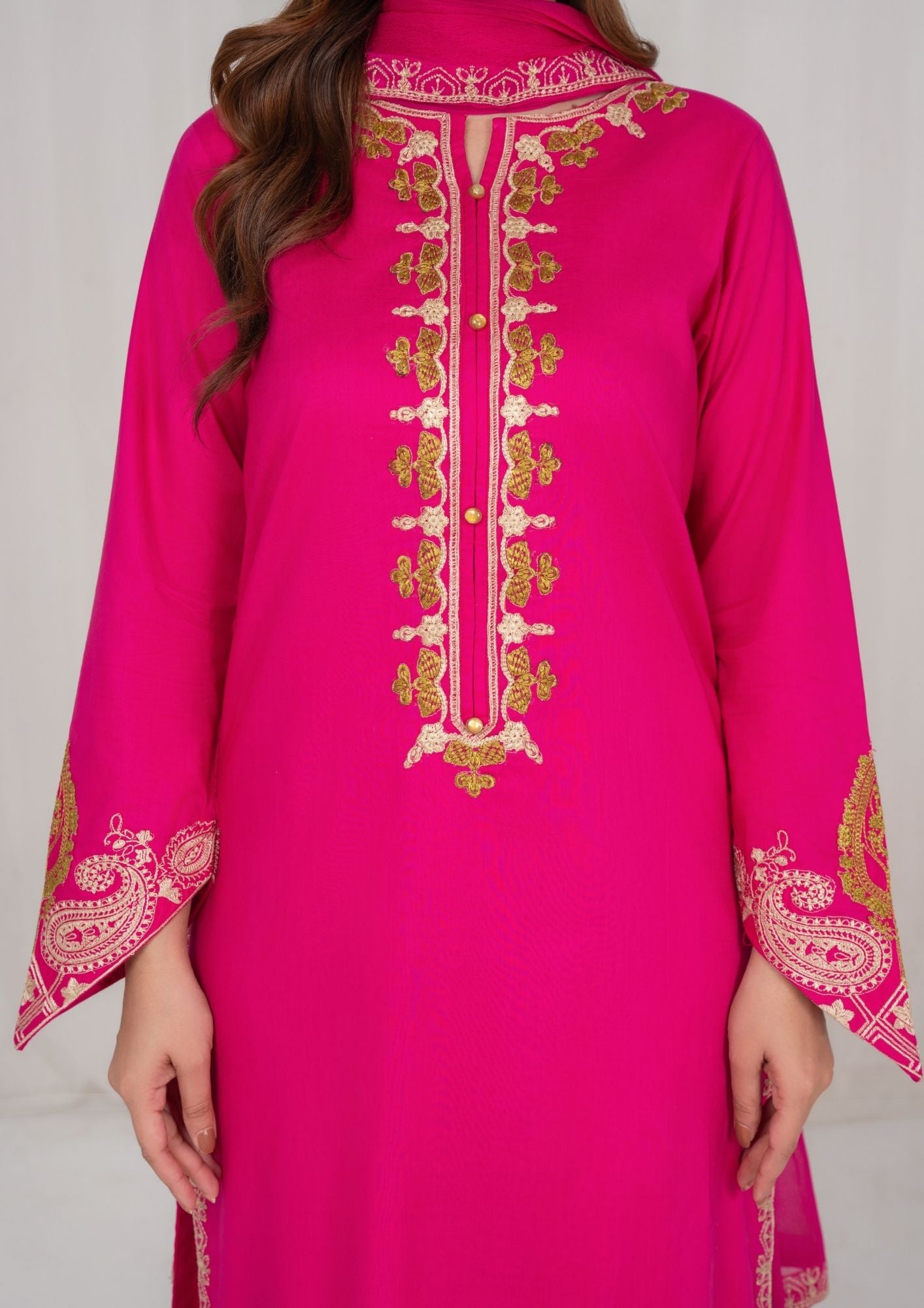 lawn Kurta Set in Hot pink