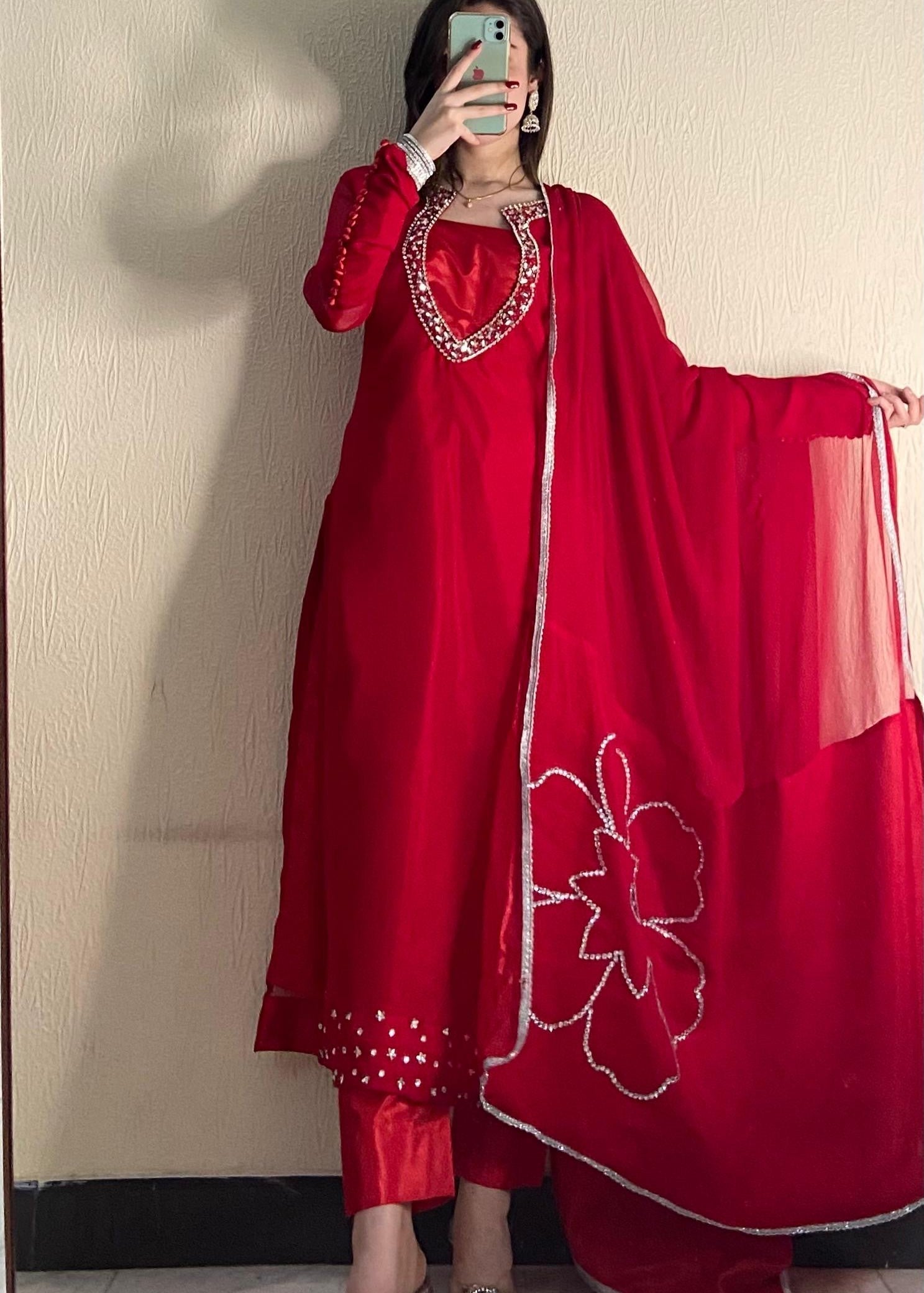 kattan silk Kurta Set in Red