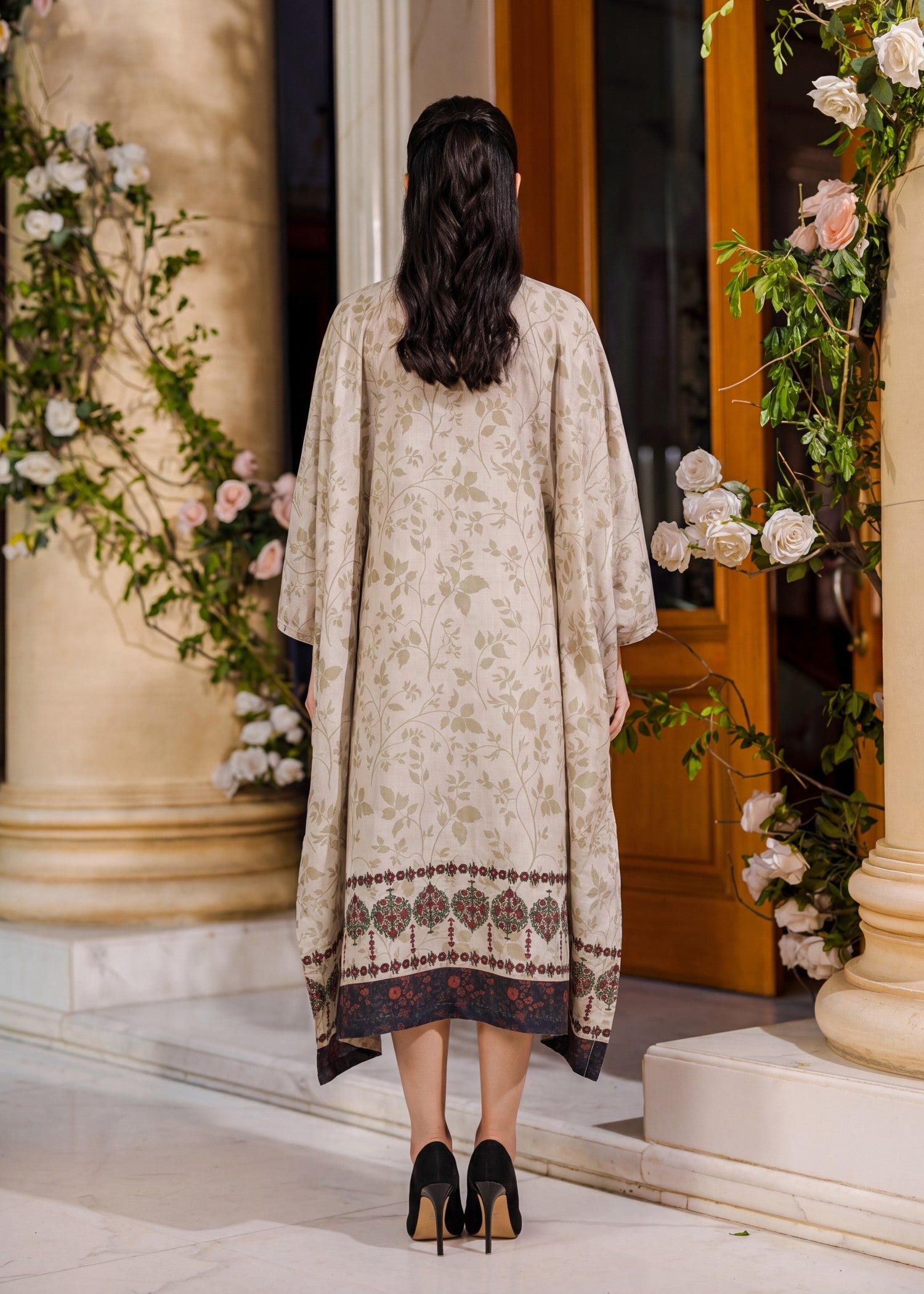 textured lawn Kaftan in Multi