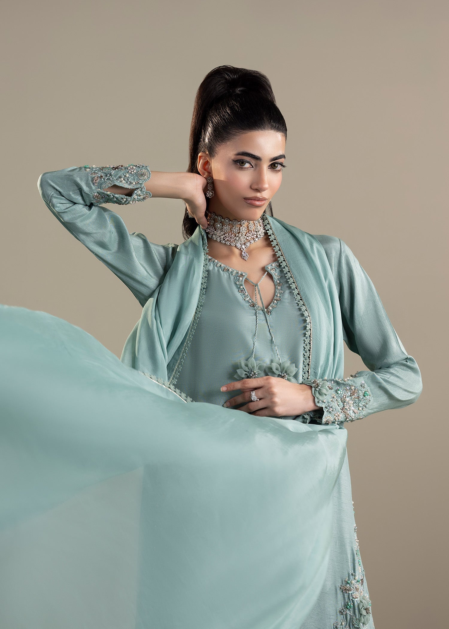 raw silk Kurta Set in Light blue