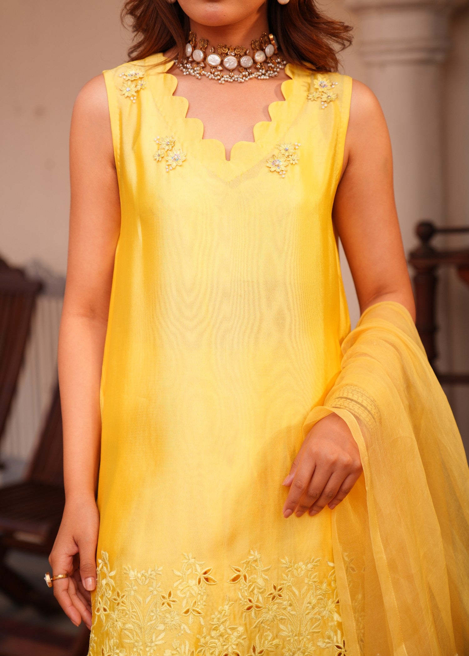 silk Kurta Set in Sunflower