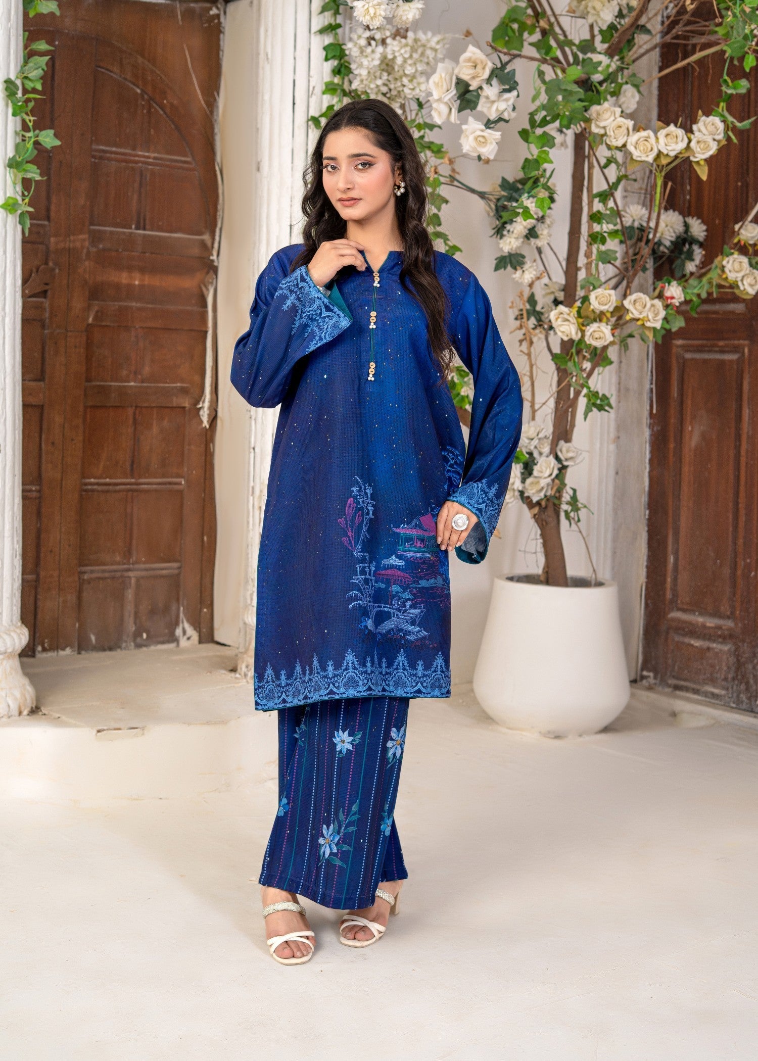swiss lawn Kurta Set in Blue, dark blue, midnight blue