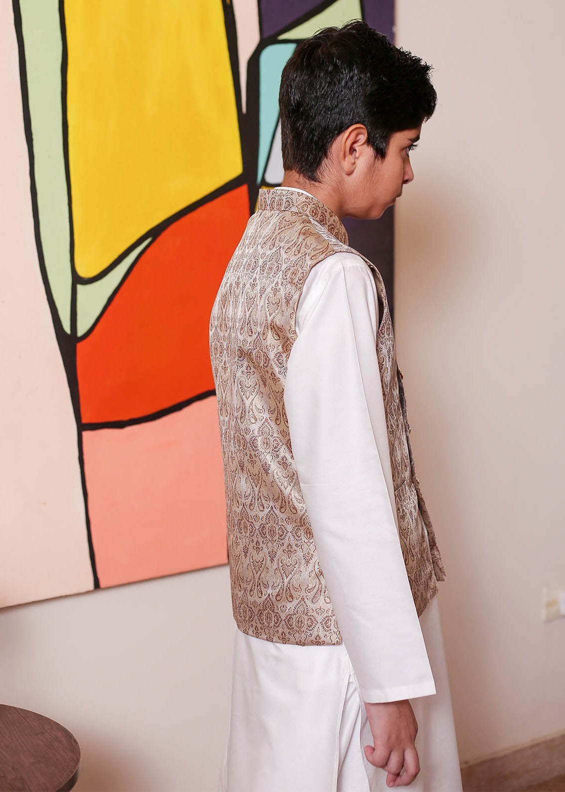 banarsi silk Waistcoat in Coffee brown
