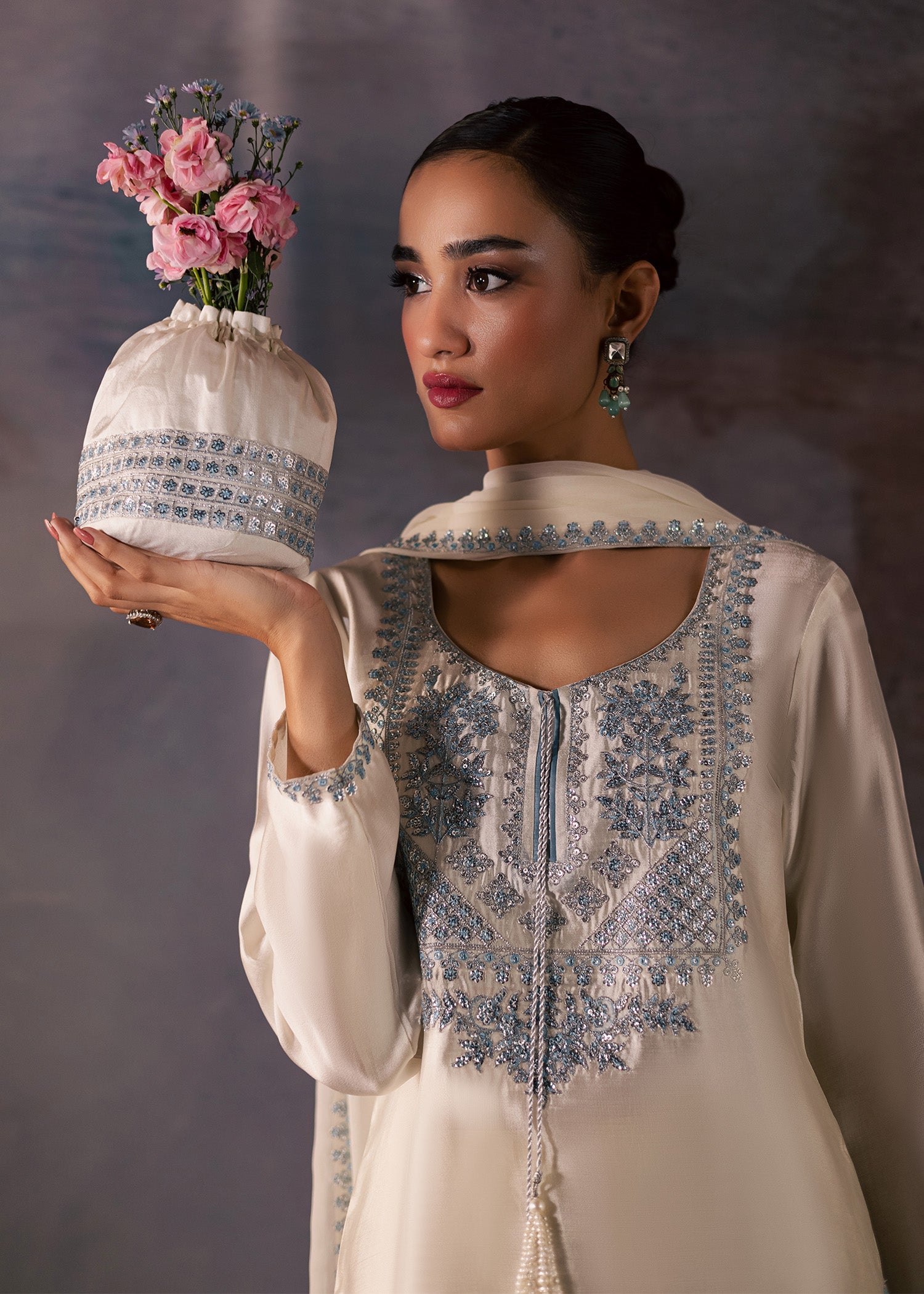thai silk Kurta Set in Ivory