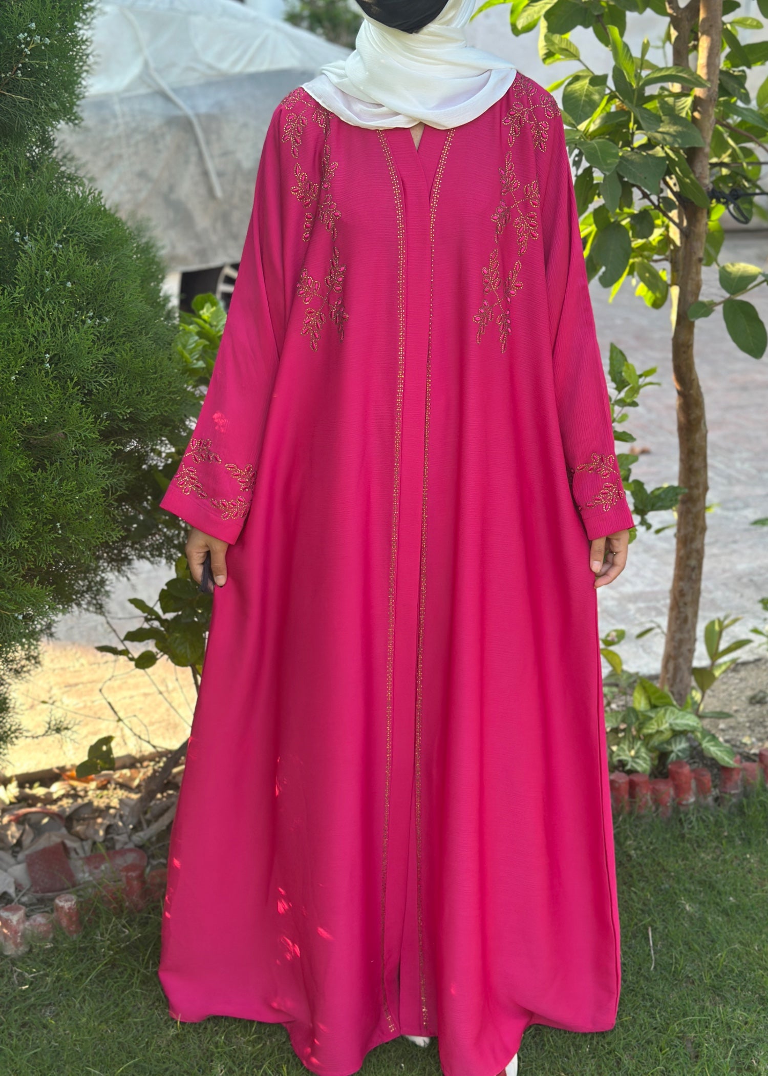 thai silk Abaya in Hot pink