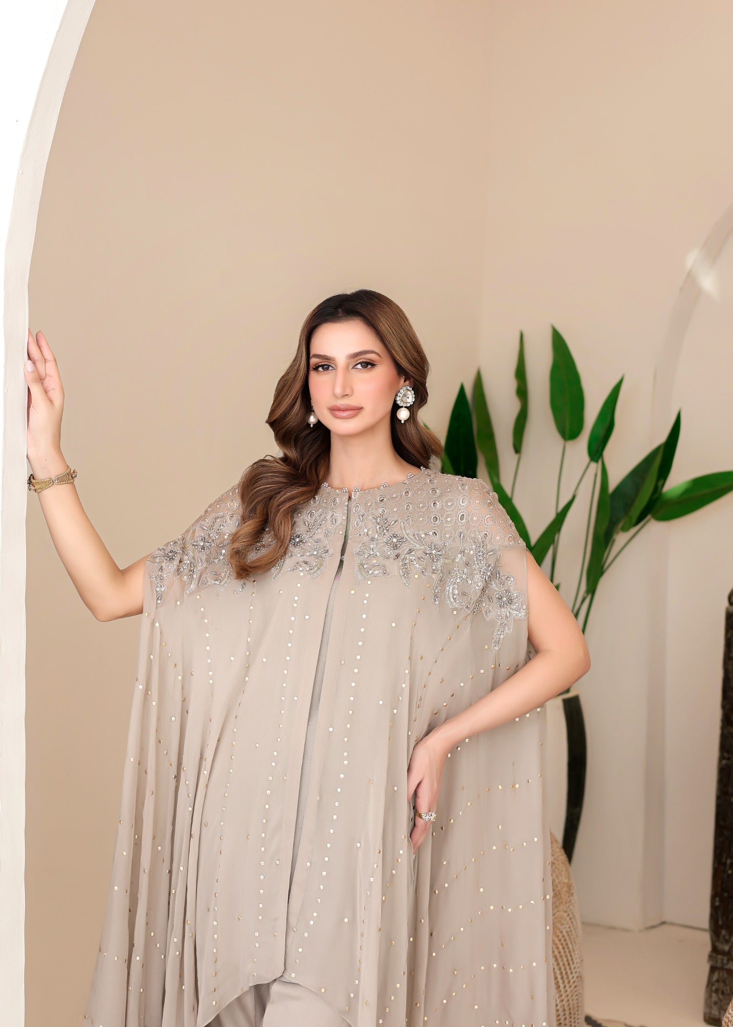 chiffon Gown in Beige