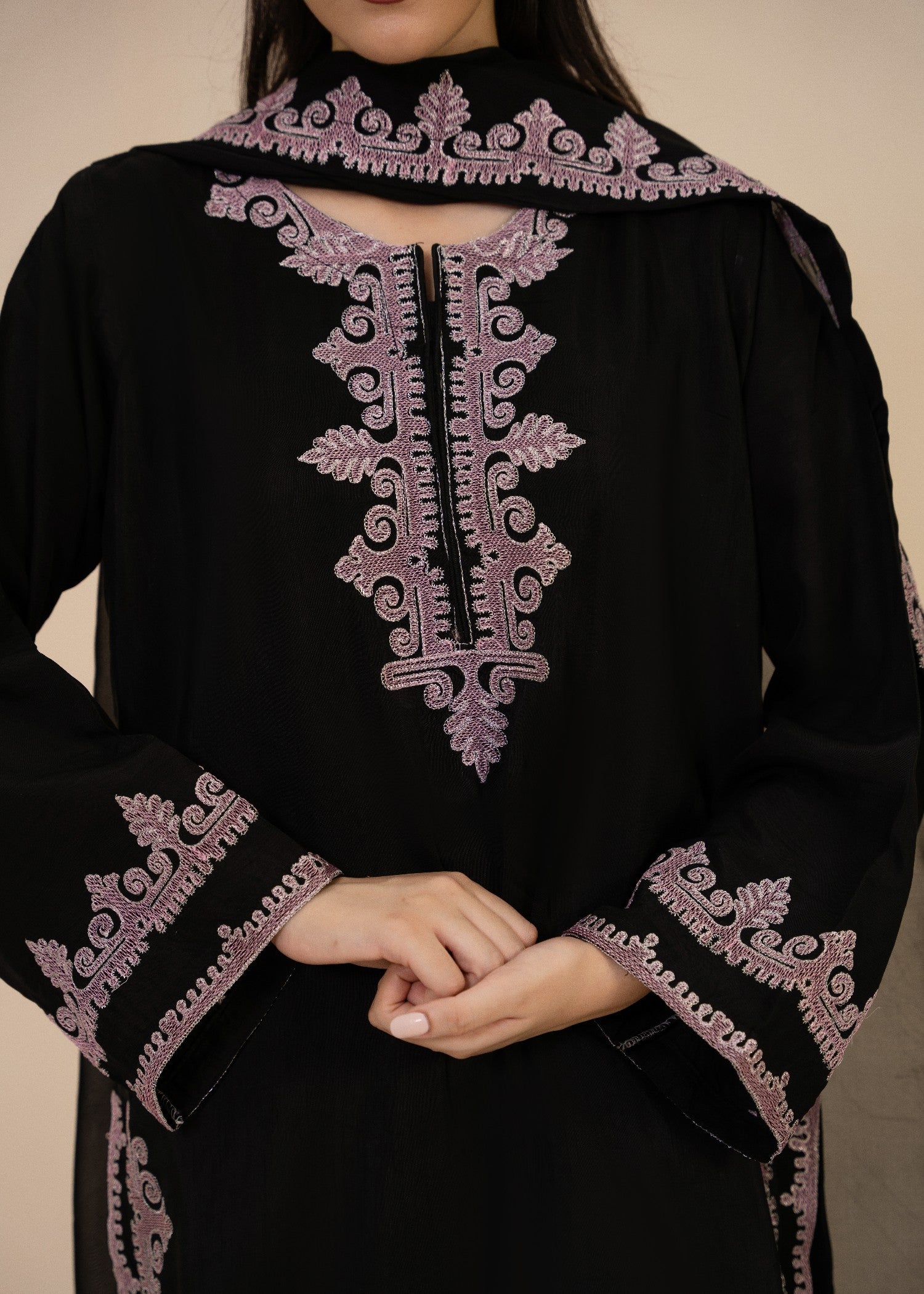 korean raw silk Kurta Set in Black