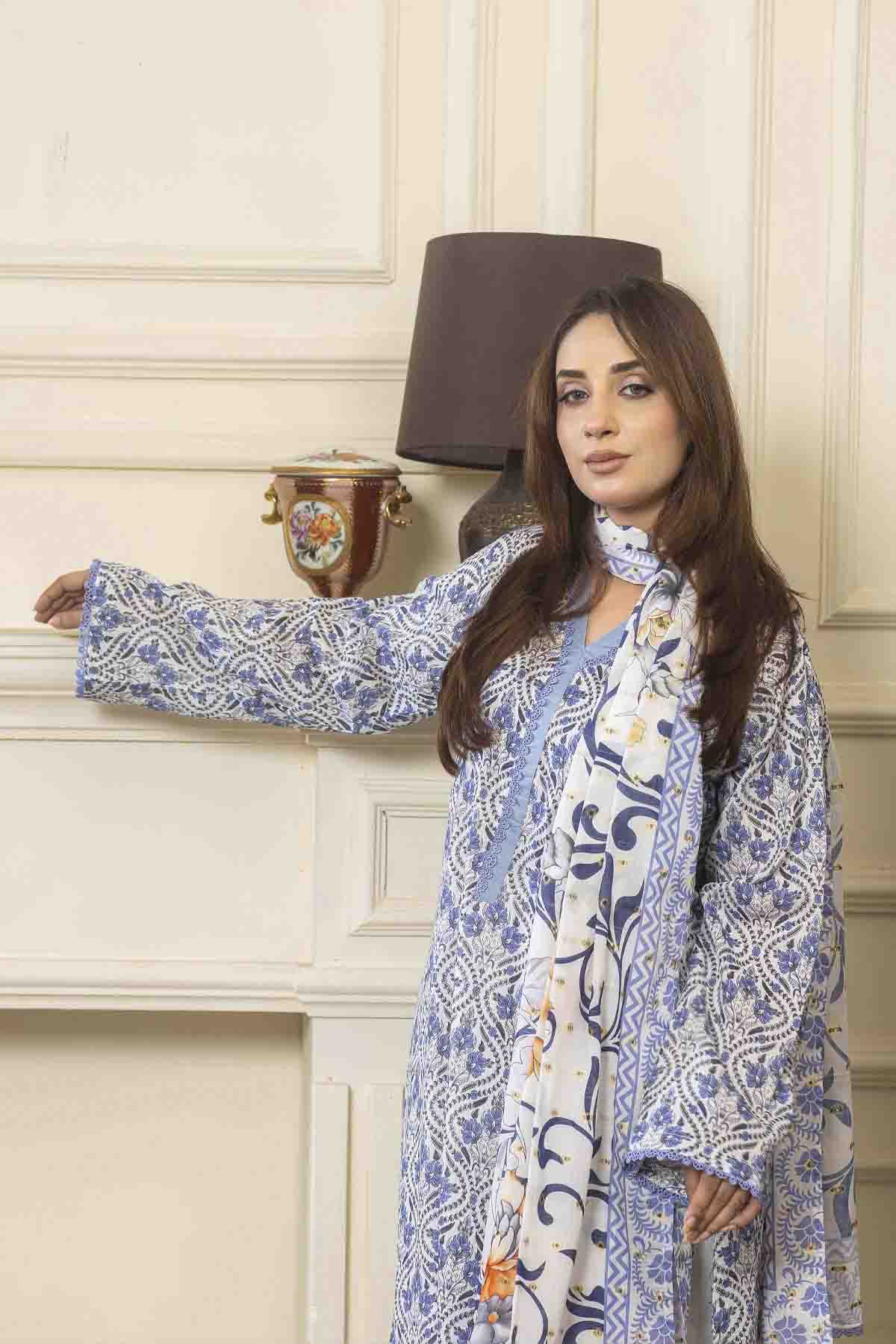 lawn voile Kurta Set in Turquoise