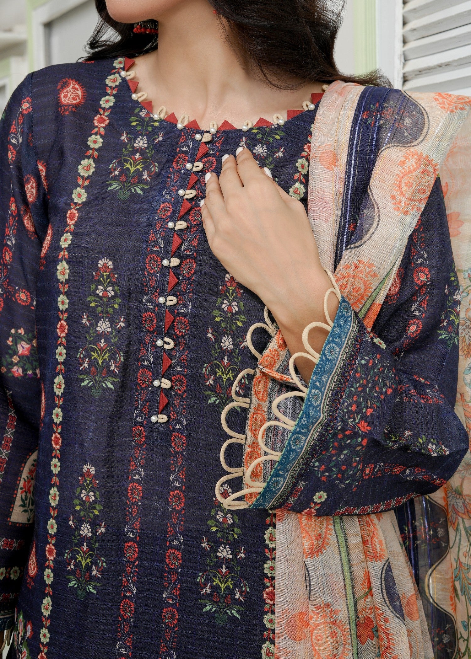 leno kara Unstitched in Dark blue