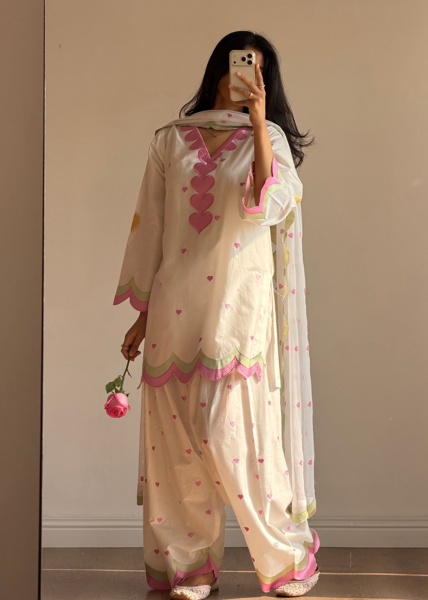 cotton Kurta Set in Off-white