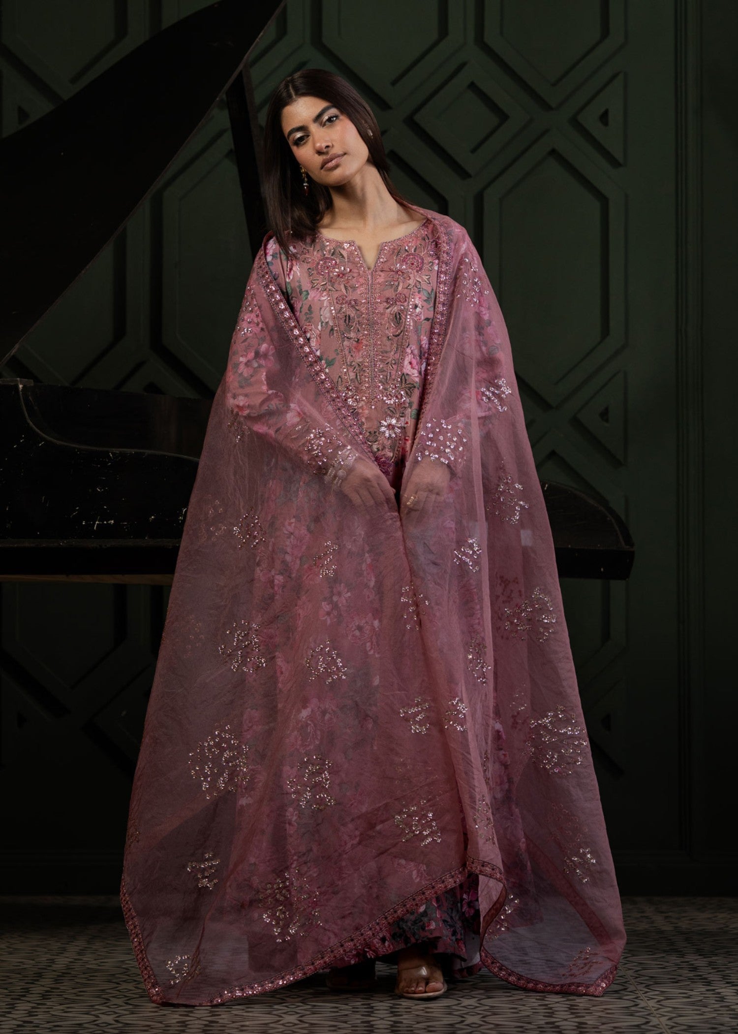 raw silk Pishwas in Zinnia pink