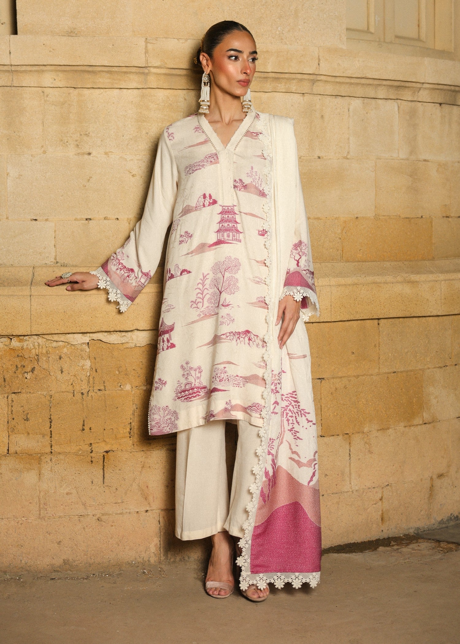 jacquard viscose Unstitched in Cream